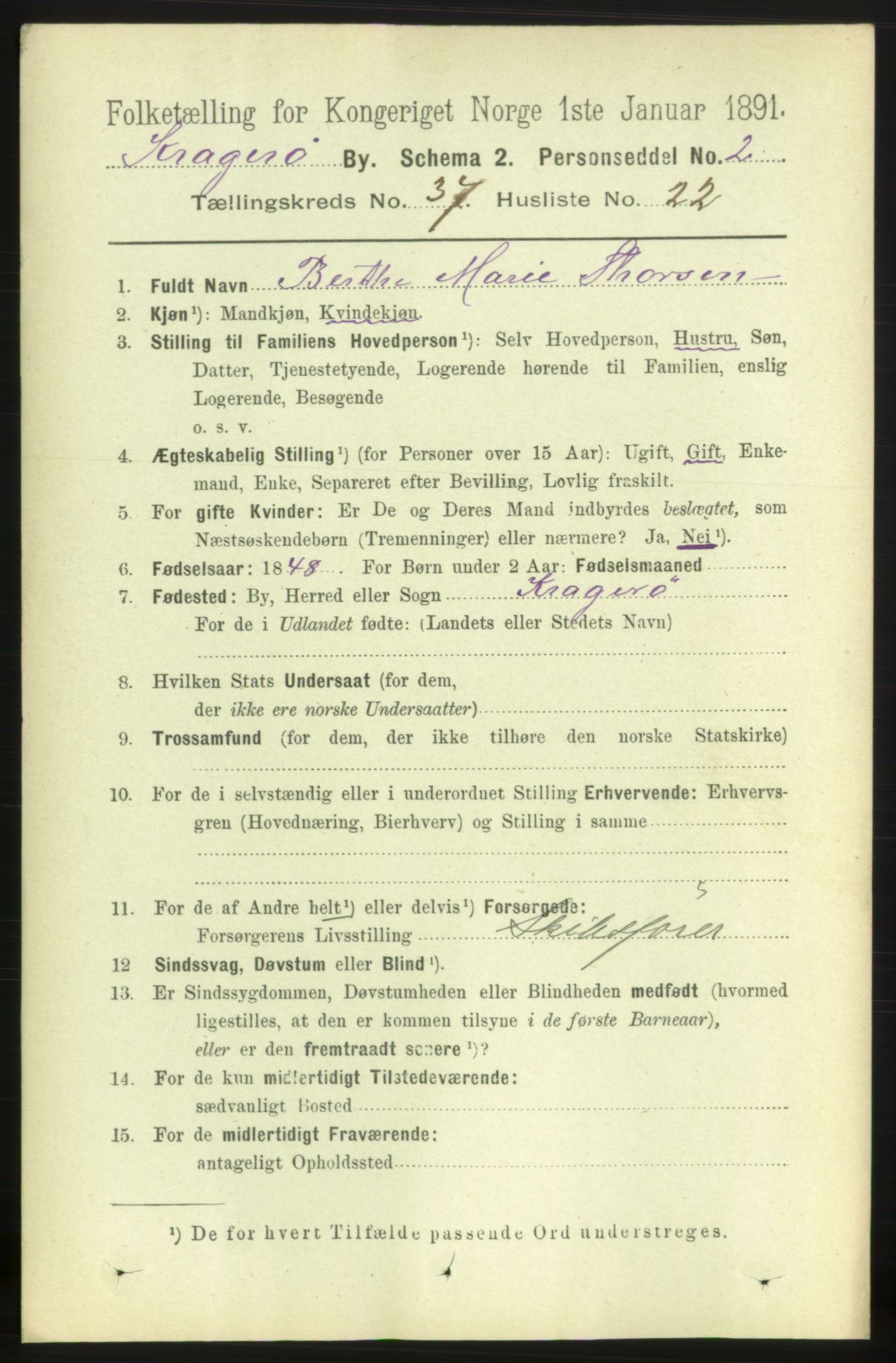 RA, 1891 census for 0801 Kragerø, 1891, p. 6903