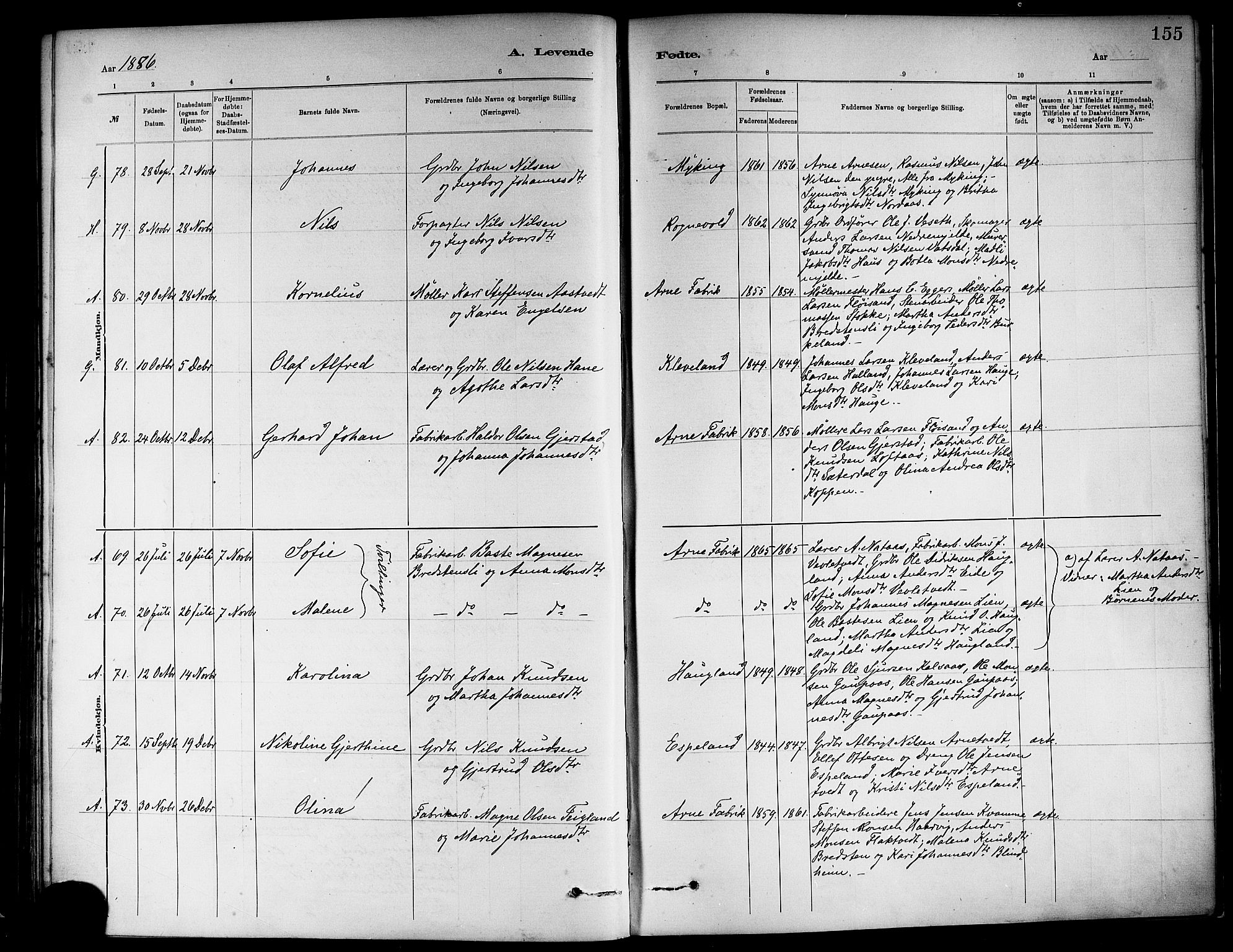 Haus sokneprestembete, AV/SAB-A-75601/H/Haa: Parish register (official) no. A 19I, 1878-1886, p. 155