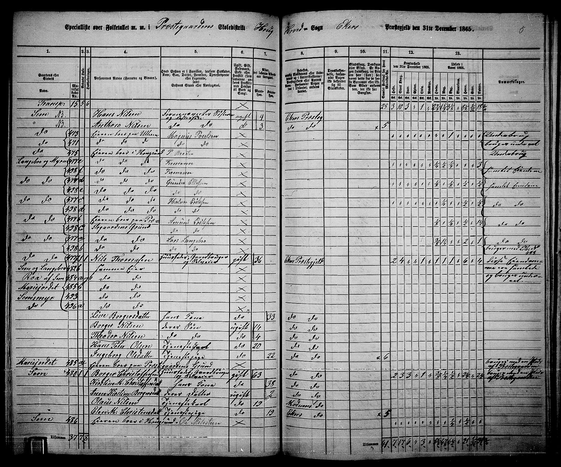 RA, 1865 census for Eiker, 1865, p. 190