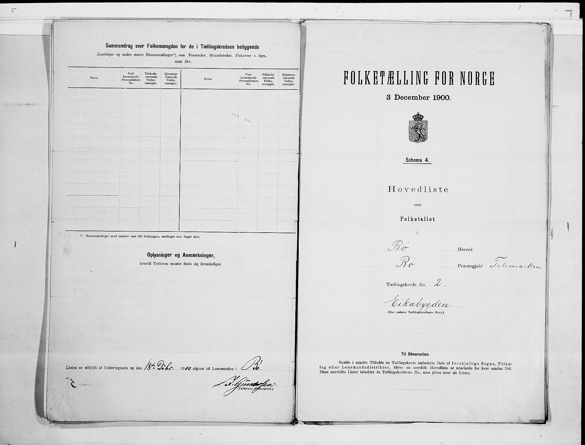 SAKO, 1900 census for Bø, 1900, p. 6