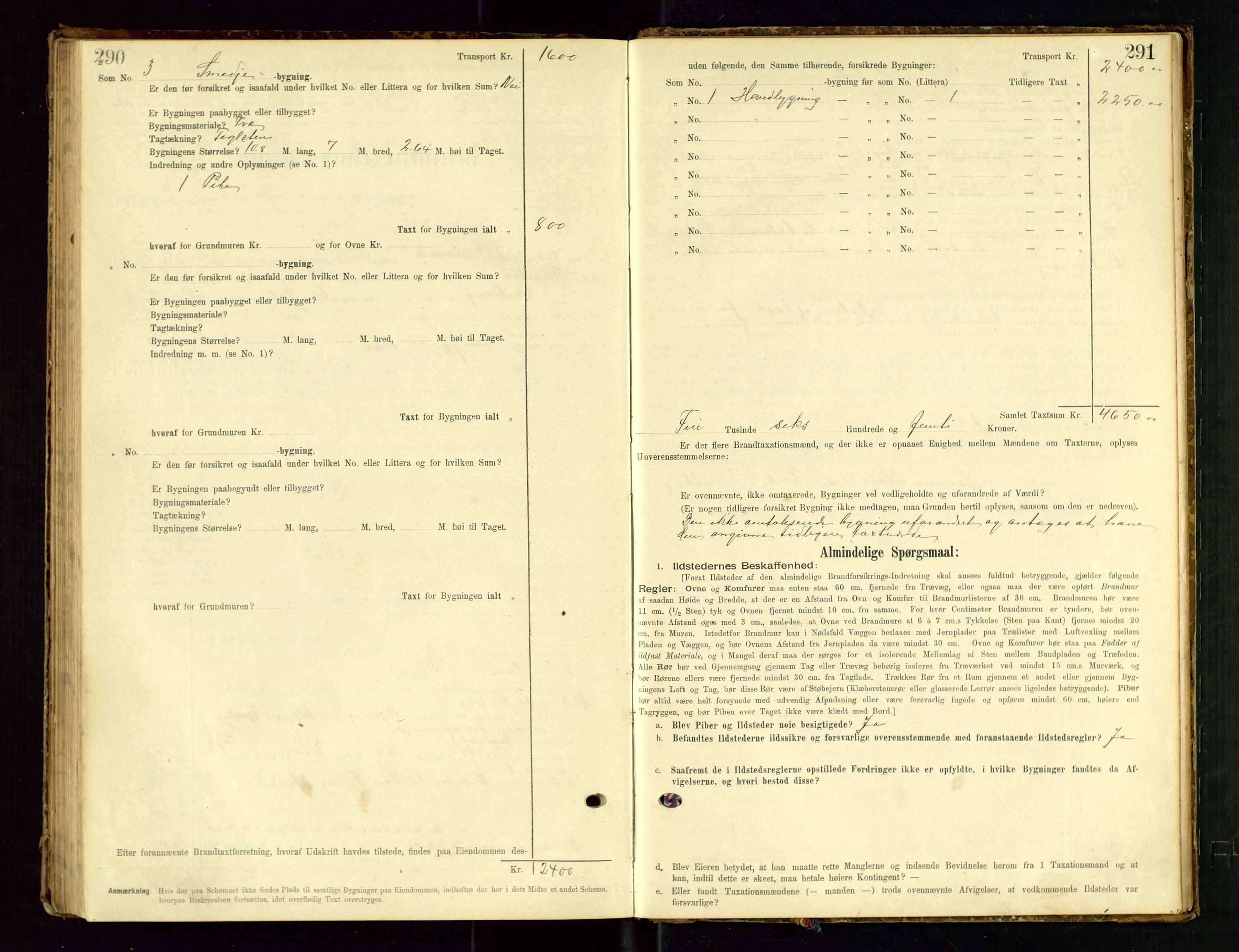 Hå lensmannskontor, SAST/A-100456/Goa/L0003: Takstprotokoll (skjema), 1895-1911, p. 290-291