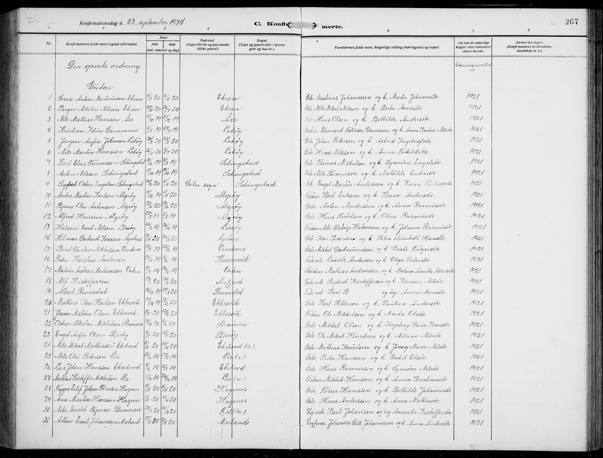 Fjell sokneprestembete, SAB/A-75301/H/Hab: Parish register (copy) no. A  6, 1918-1936, p. 267