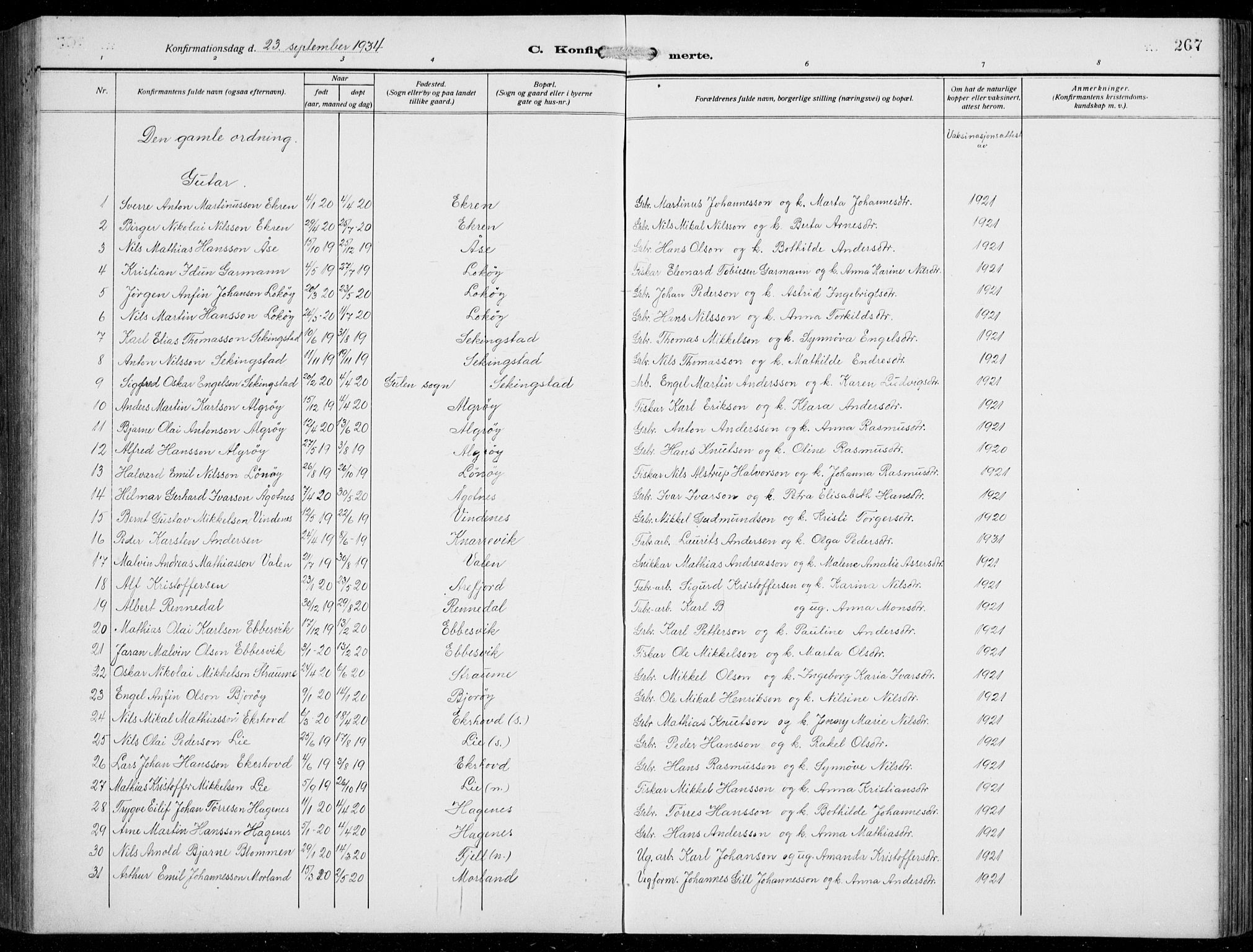 Fjell sokneprestembete, AV/SAB-A-75301/H/Hab: Parish register (copy) no. A  6, 1918-1936, p. 267