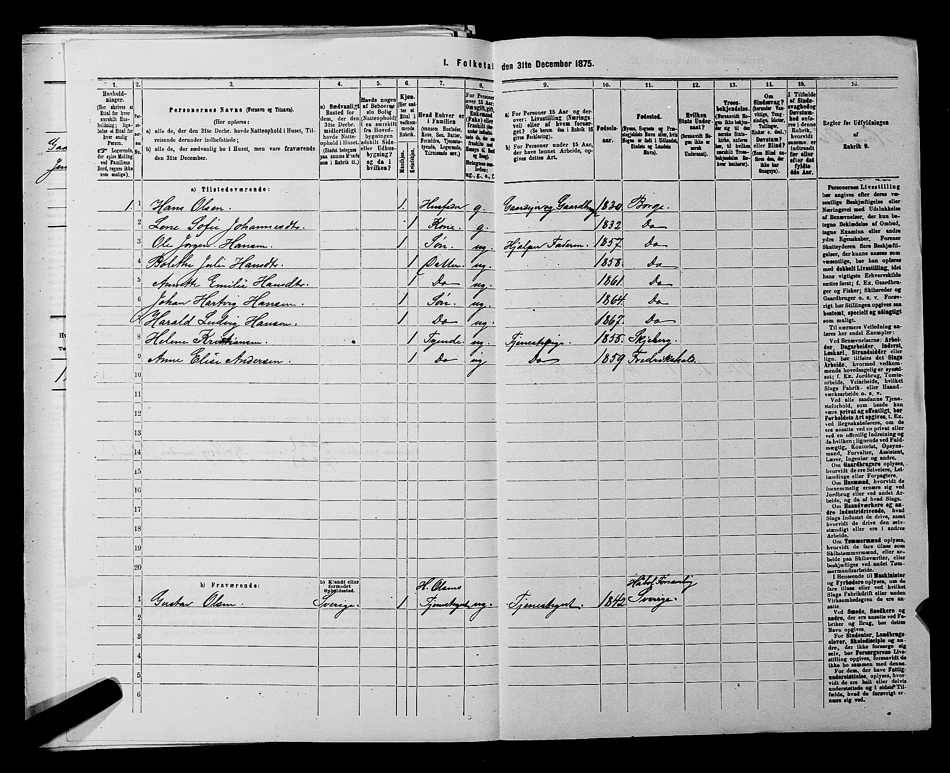 RA, 1875 census for 0113P Borge, 1875, p. 382