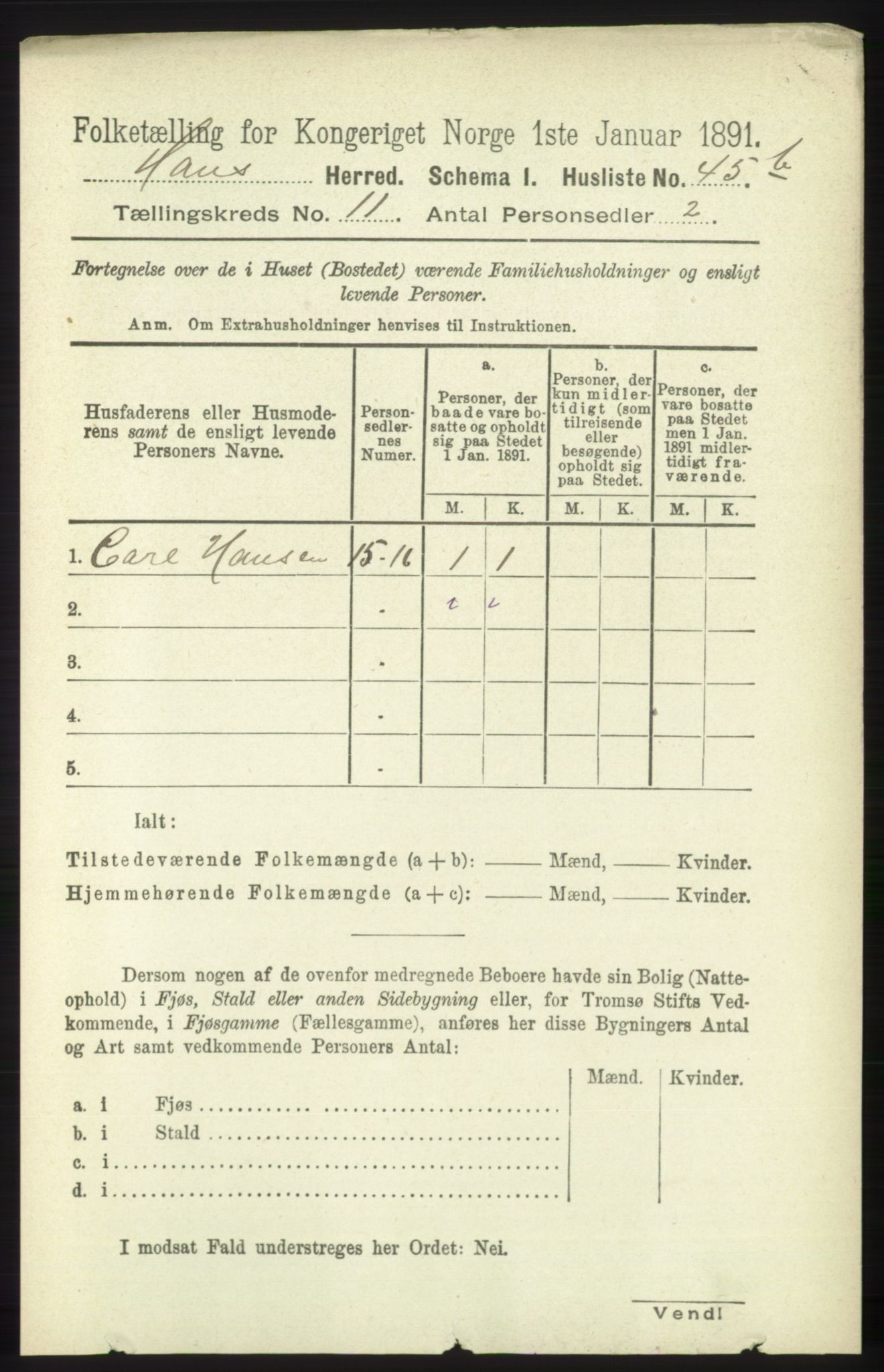 RA, 1891 census for 1250 Haus, 1891, p. 4312