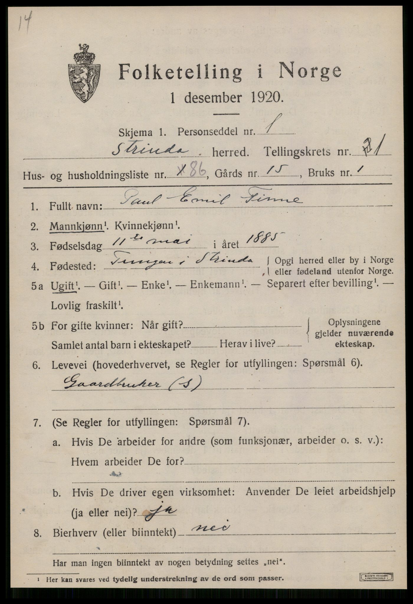 SAT, 1920 census for Strinda, 1920, p. 4778