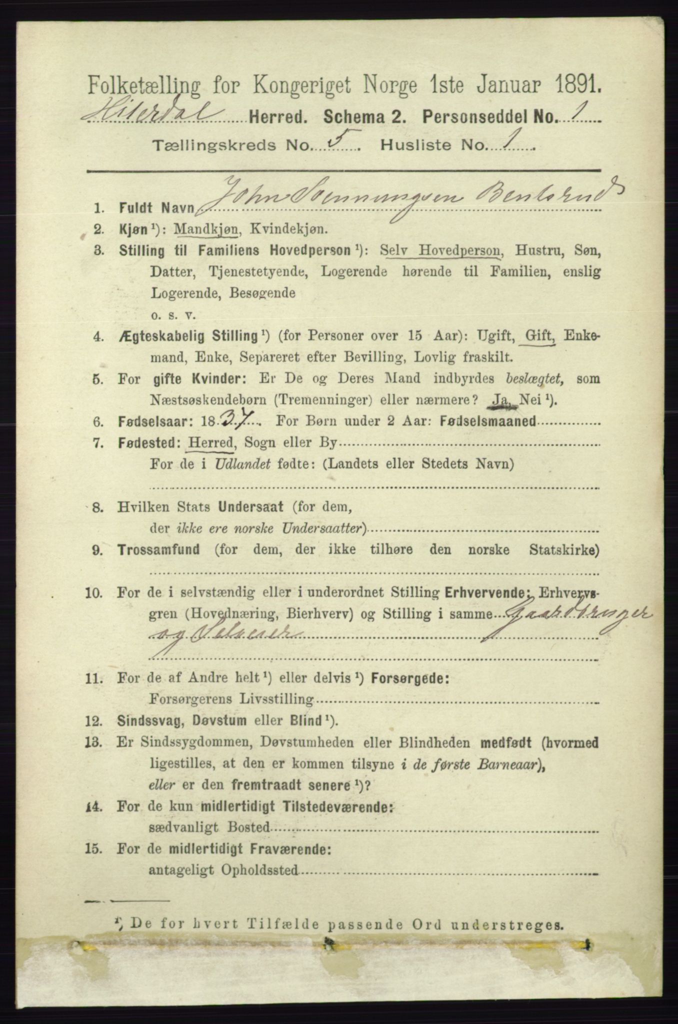 RA, 1891 census for 0823 Heddal, 1891, p. 1995