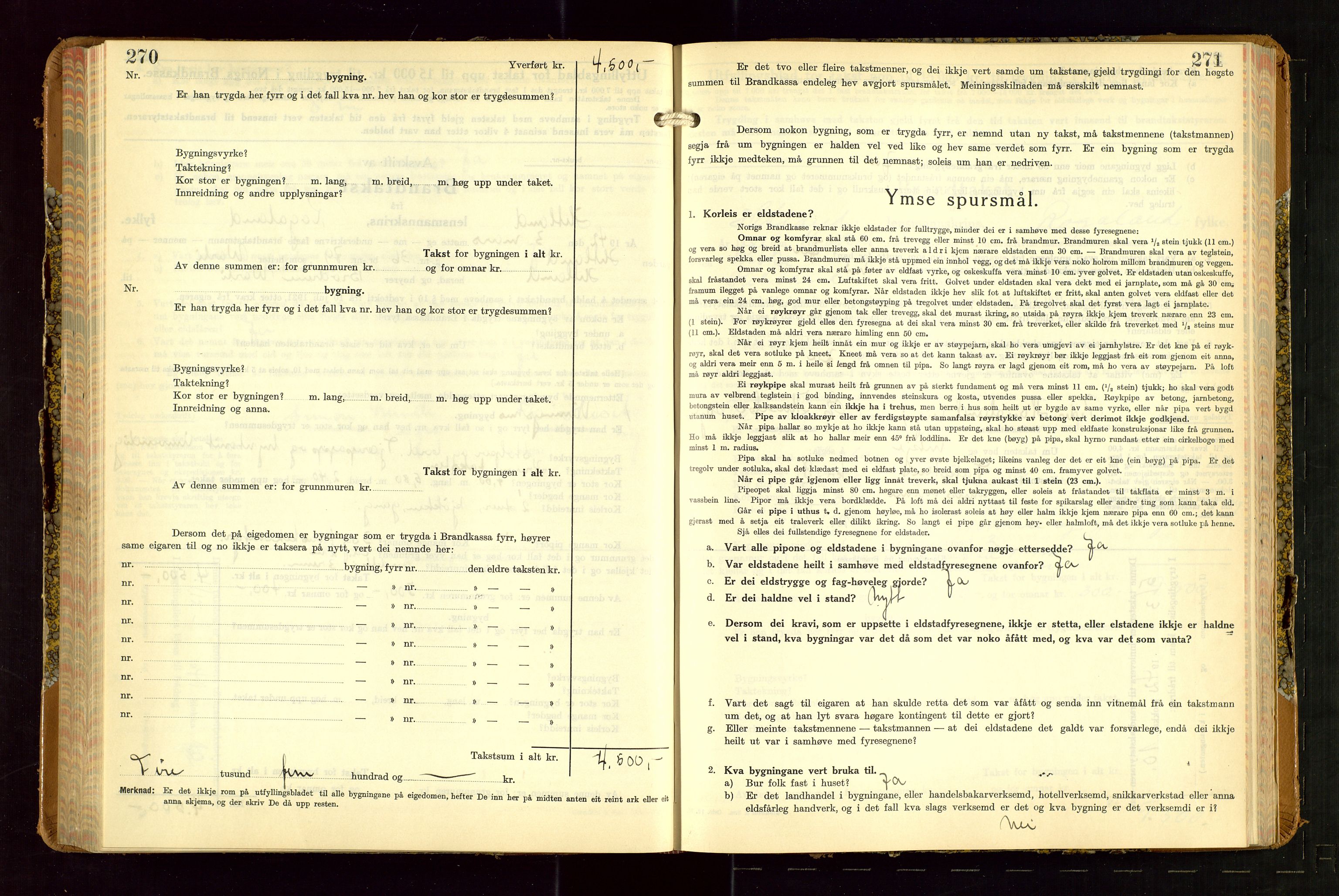 Hetland lensmannskontor, AV/SAST-A-100101/Gob/L0007: "Brandtakstbok", 1939-1949, p. 270-271