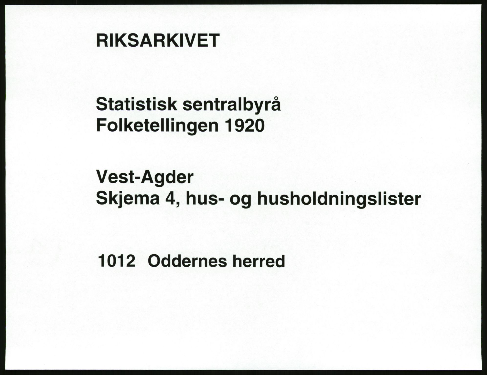 SAK, 1920 census for Oddernes, 1920, p. 71