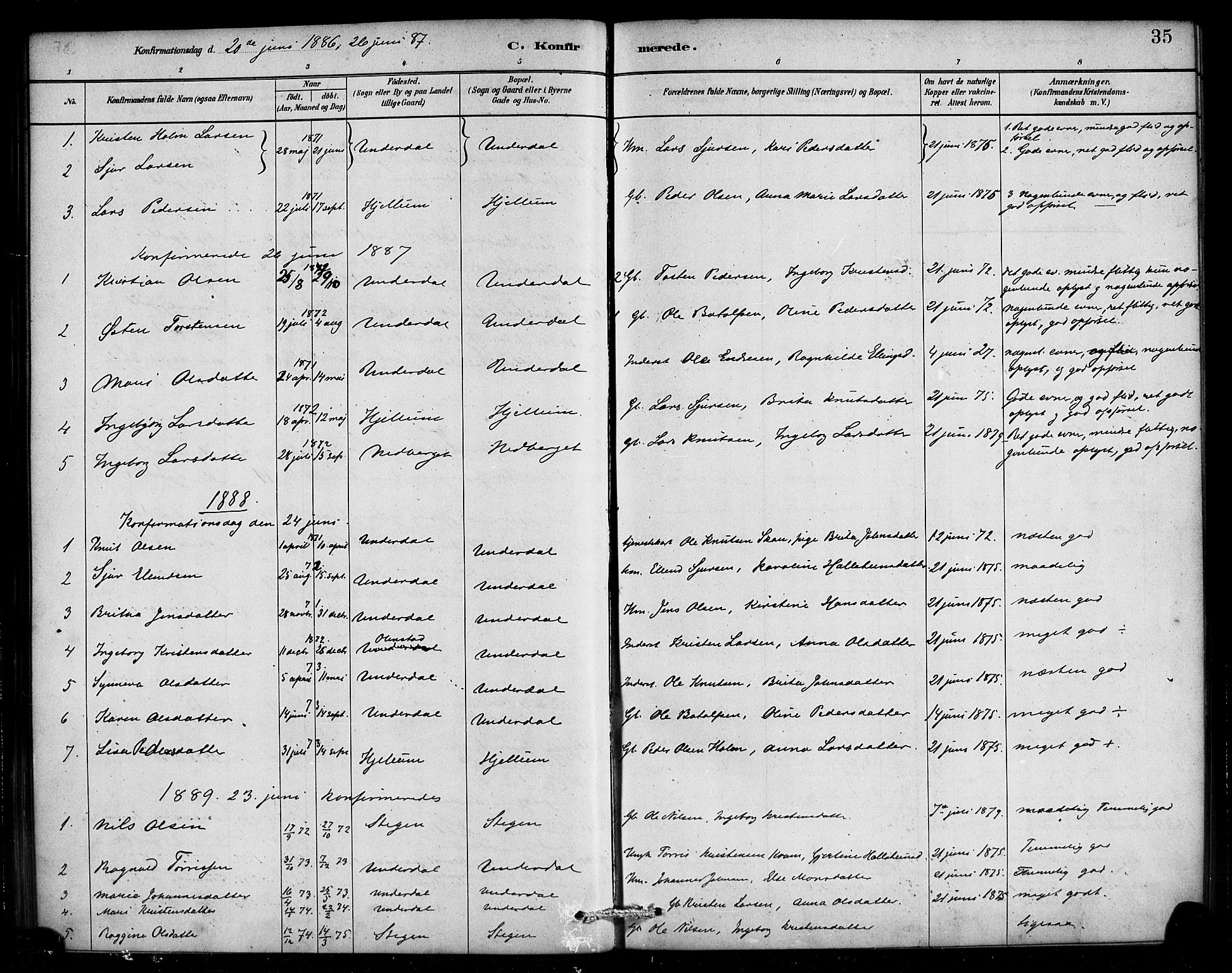 Aurland sokneprestembete, SAB/A-99937/H/Ha/Hae/L0001: Parish register (official) no. E 1, 1880-1907, p. 35