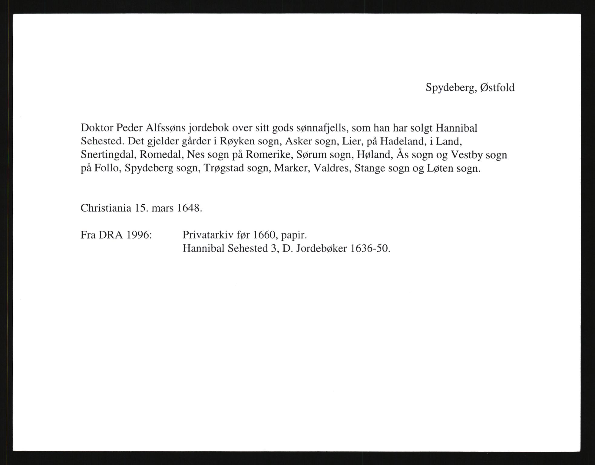 Riksarkivets diplomsamling, AV/RA-EA-5965/F35/F35e/L0001: Registreringssedler Østfold 1, 1300-1900, p. 323