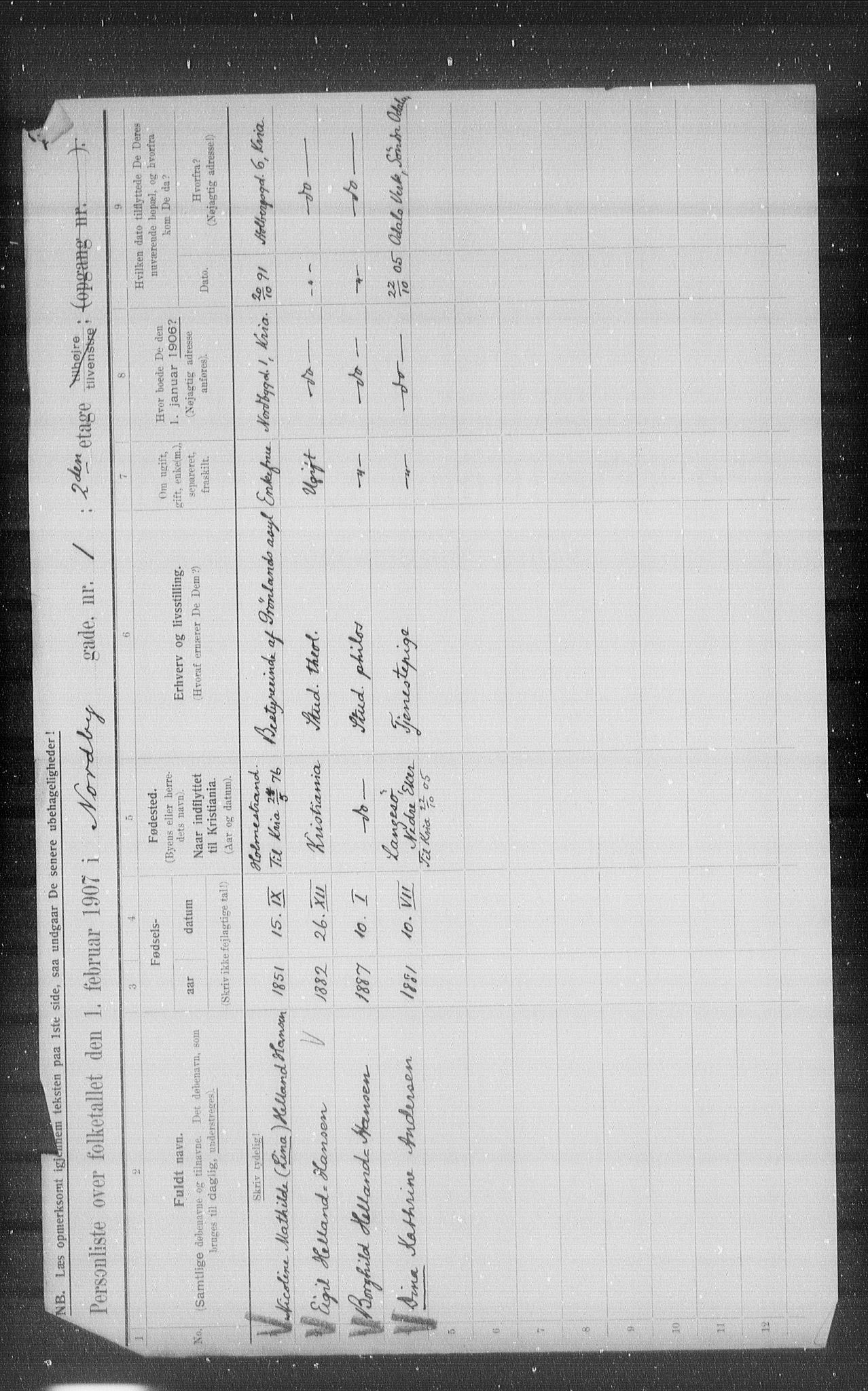 OBA, Municipal Census 1907 for Kristiania, 1907, p. 36581