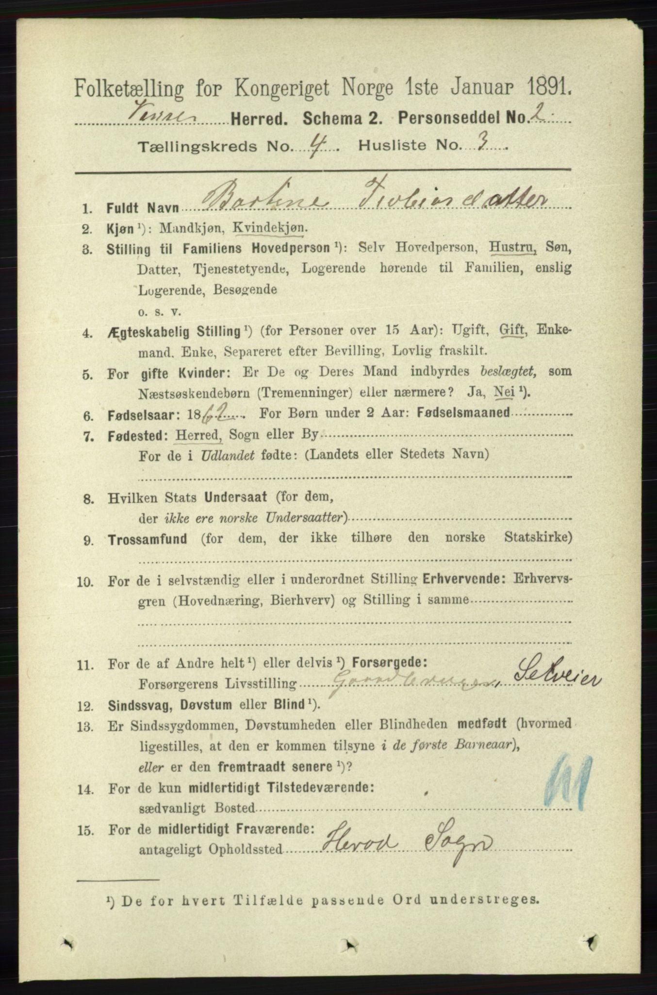 RA, 1891 census for 1041 Vanse, 1891, p. 2153