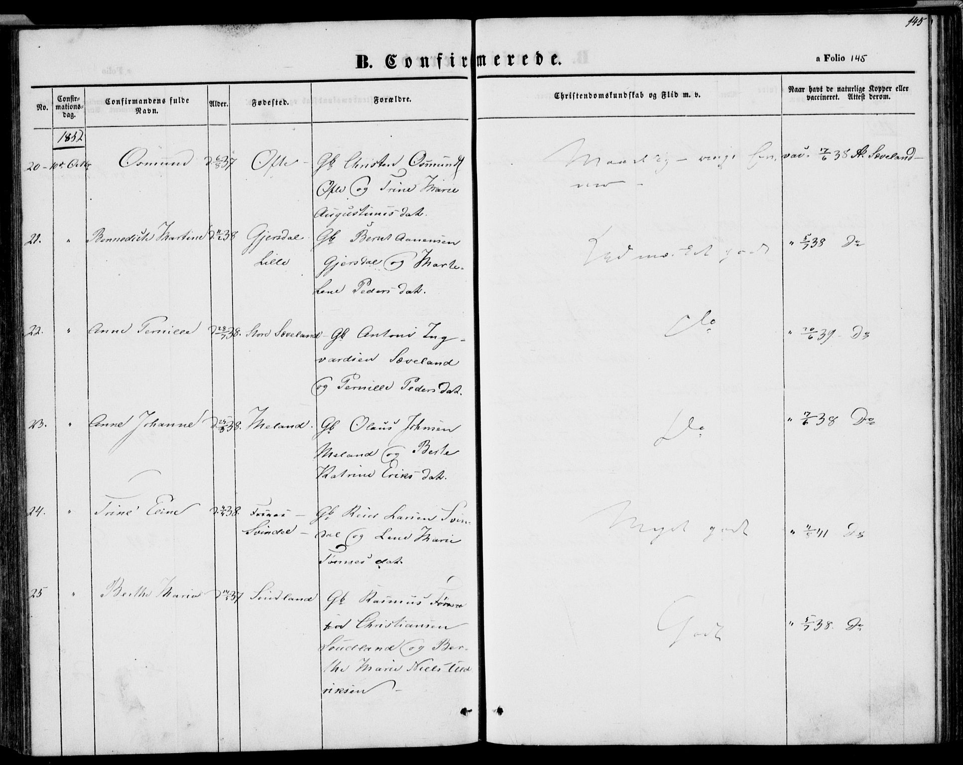 Herad sokneprestkontor, AV/SAK-1111-0018/F/Fa/Faa/L0004: Parish register (official) no. A 4, 1844-1853, p. 145