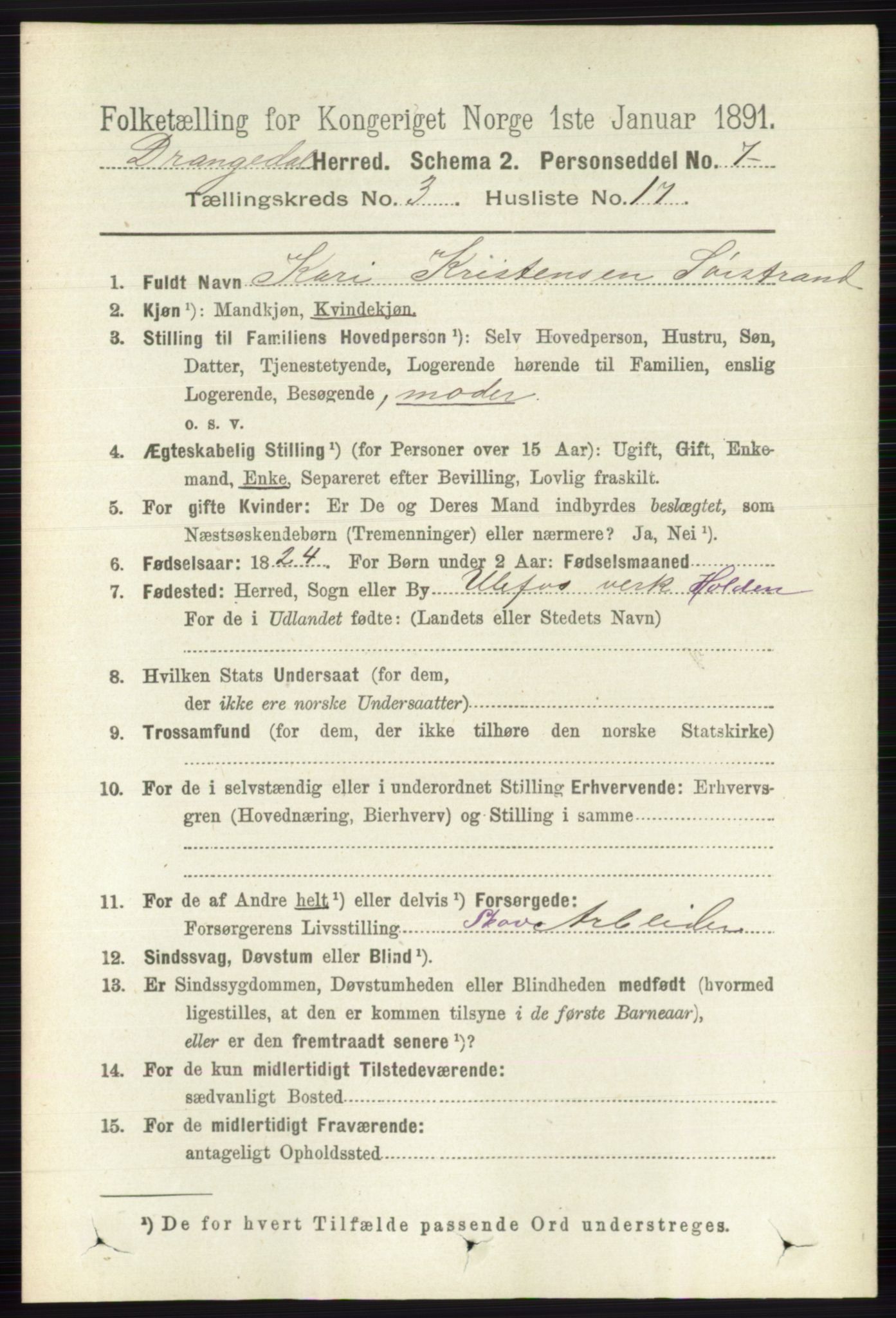 RA, 1891 census for 0817 Drangedal, 1891, p. 959