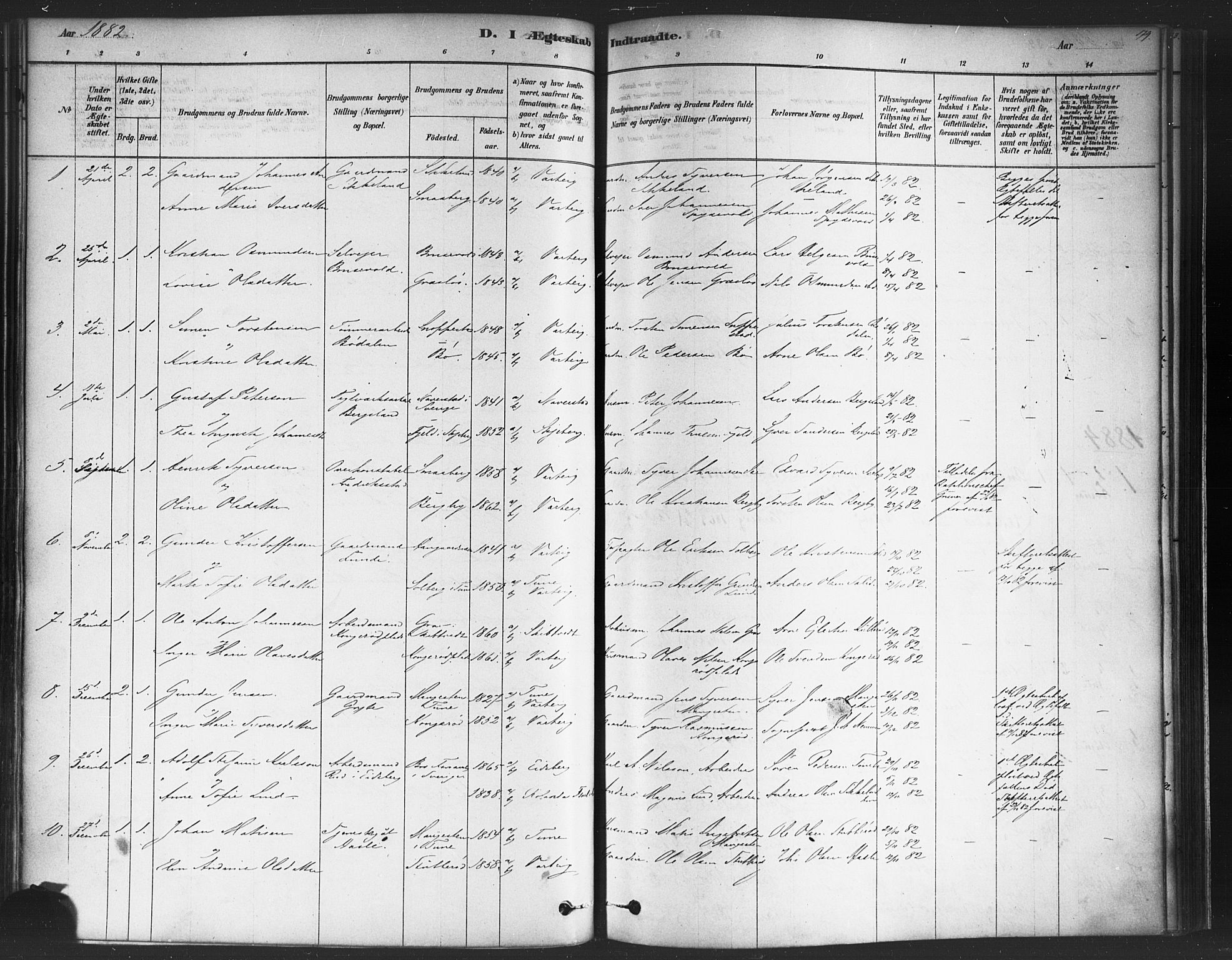 Varteig prestekontor Kirkebøker, SAO/A-10447a/F/Fa/L0002: Parish register (official) no. 2, 1878-1899, p. 179