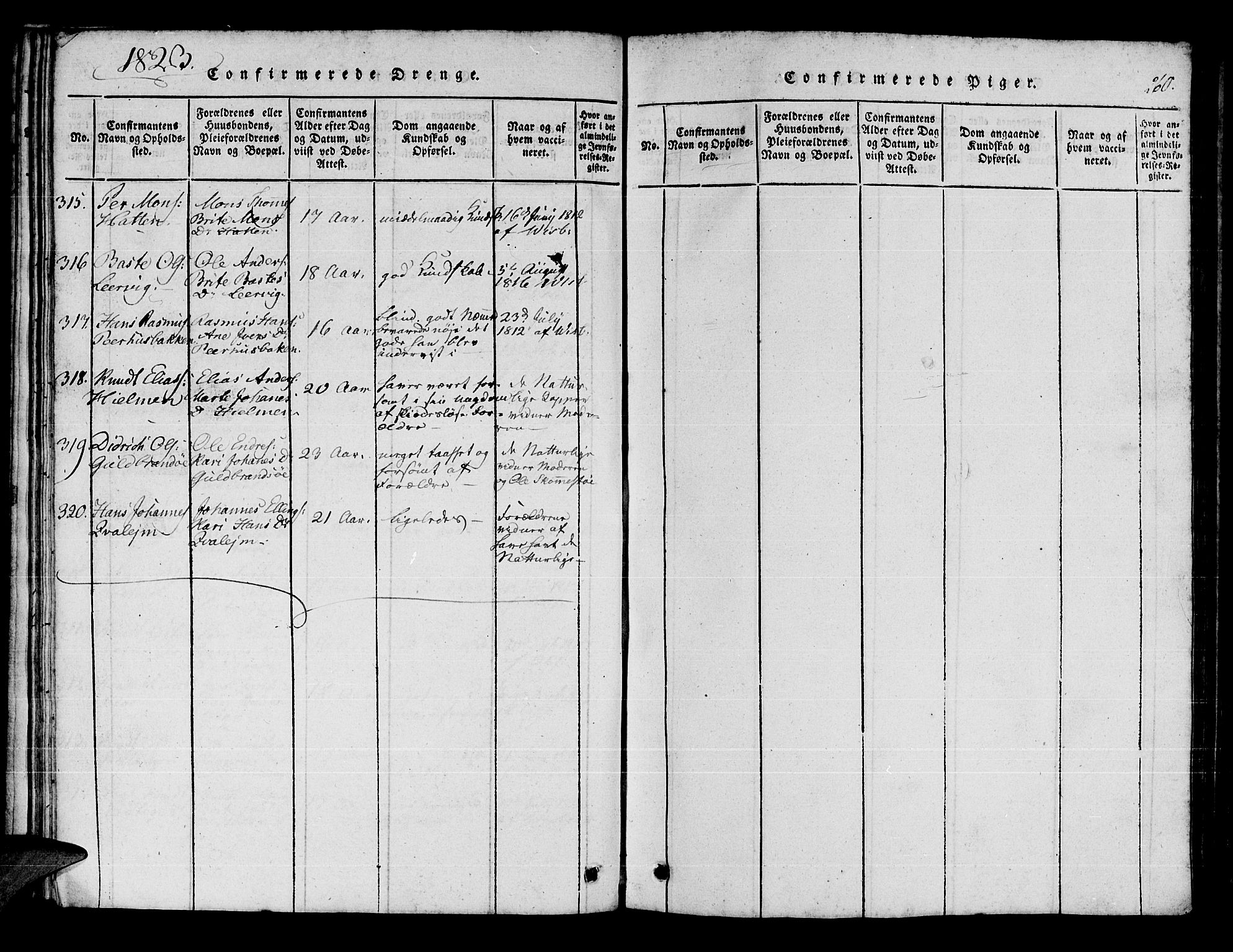 Manger sokneprestembete, AV/SAB-A-76801/H/Haa: Parish register (official) no. A 3, 1816-1824, p. 260