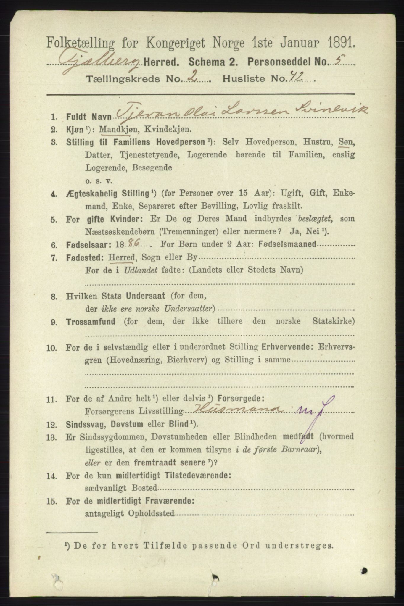 RA, 1891 census for 1213 Fjelberg, 1891, p. 719