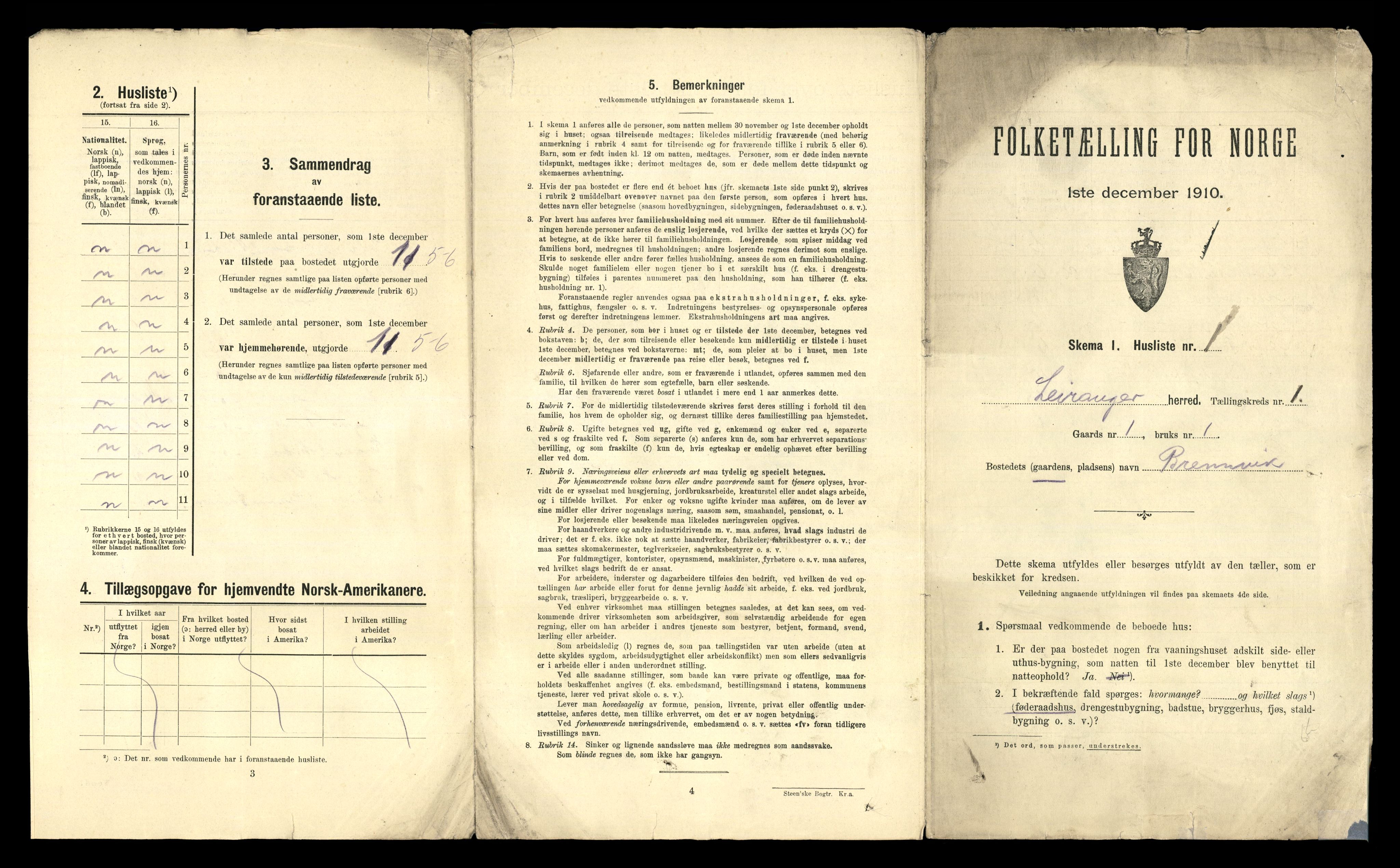 RA, 1910 census for Leiranger, 1910, p. 17