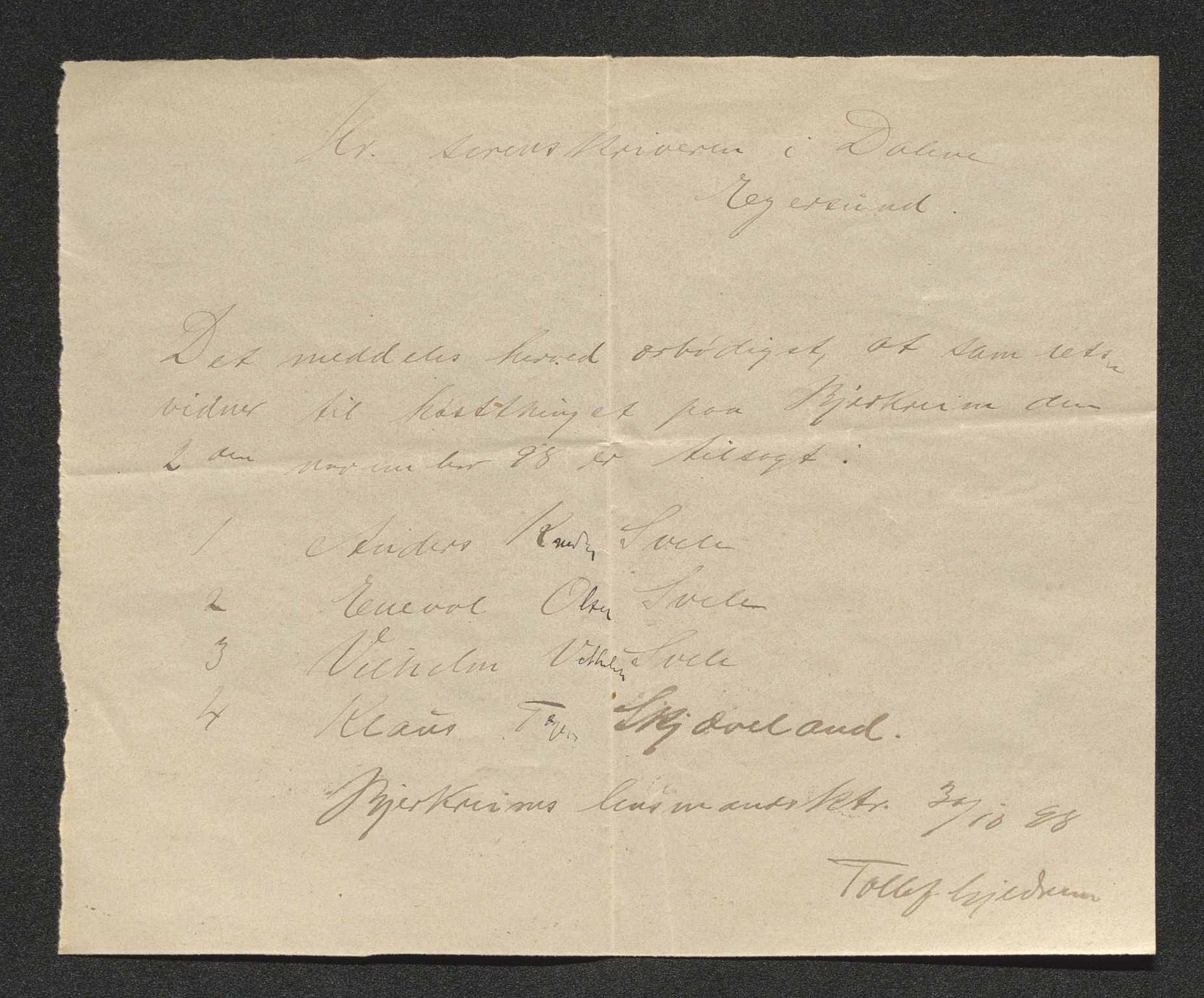 Dalane sorenskriveri, SAST/A-100309/001/3/30/30BA/L0005: TINGBOK, 1894-1898