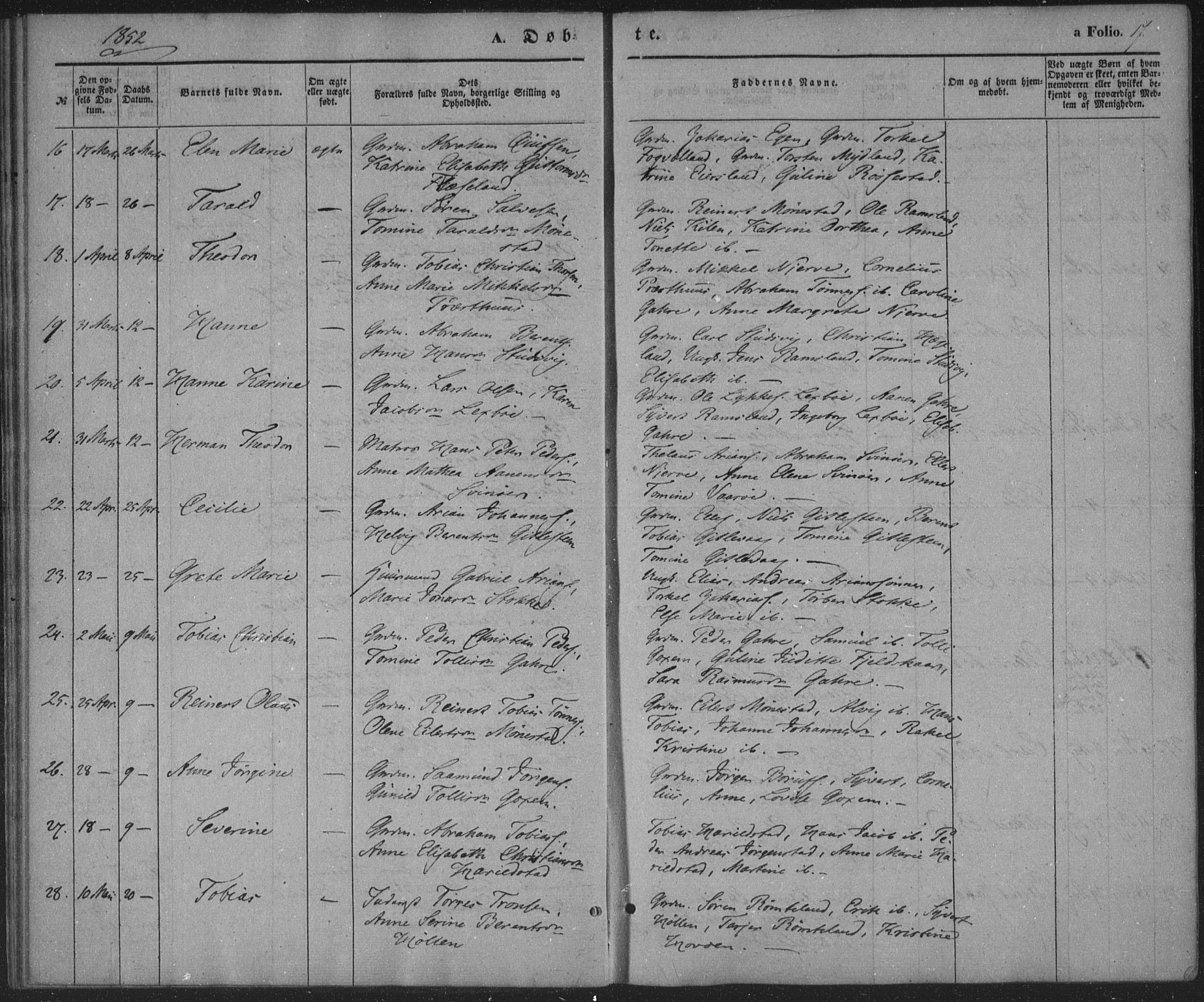 Sør-Audnedal sokneprestkontor, AV/SAK-1111-0039/F/Fa/Faa/L0002: Parish register (official) no. A 2, 1848-1867, p. 17