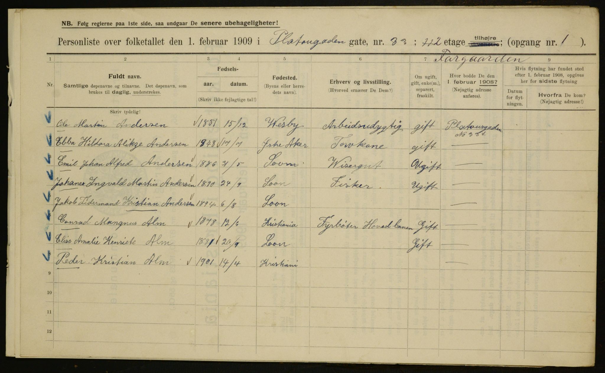 OBA, Municipal Census 1909 for Kristiania, 1909, p. 73214