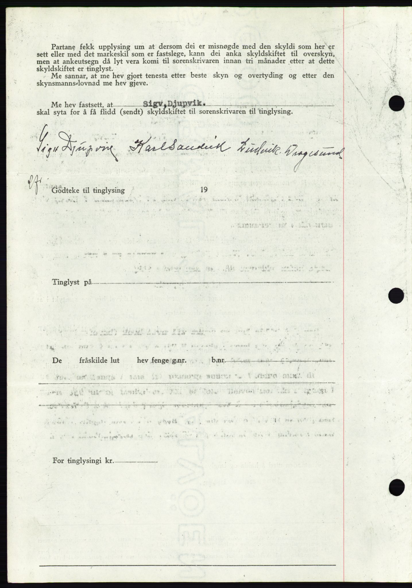 Søre Sunnmøre sorenskriveri, AV/SAT-A-4122/1/2/2C/L0078: Mortgage book no. 4A, 1946-1946, Diary no: : 152/1946