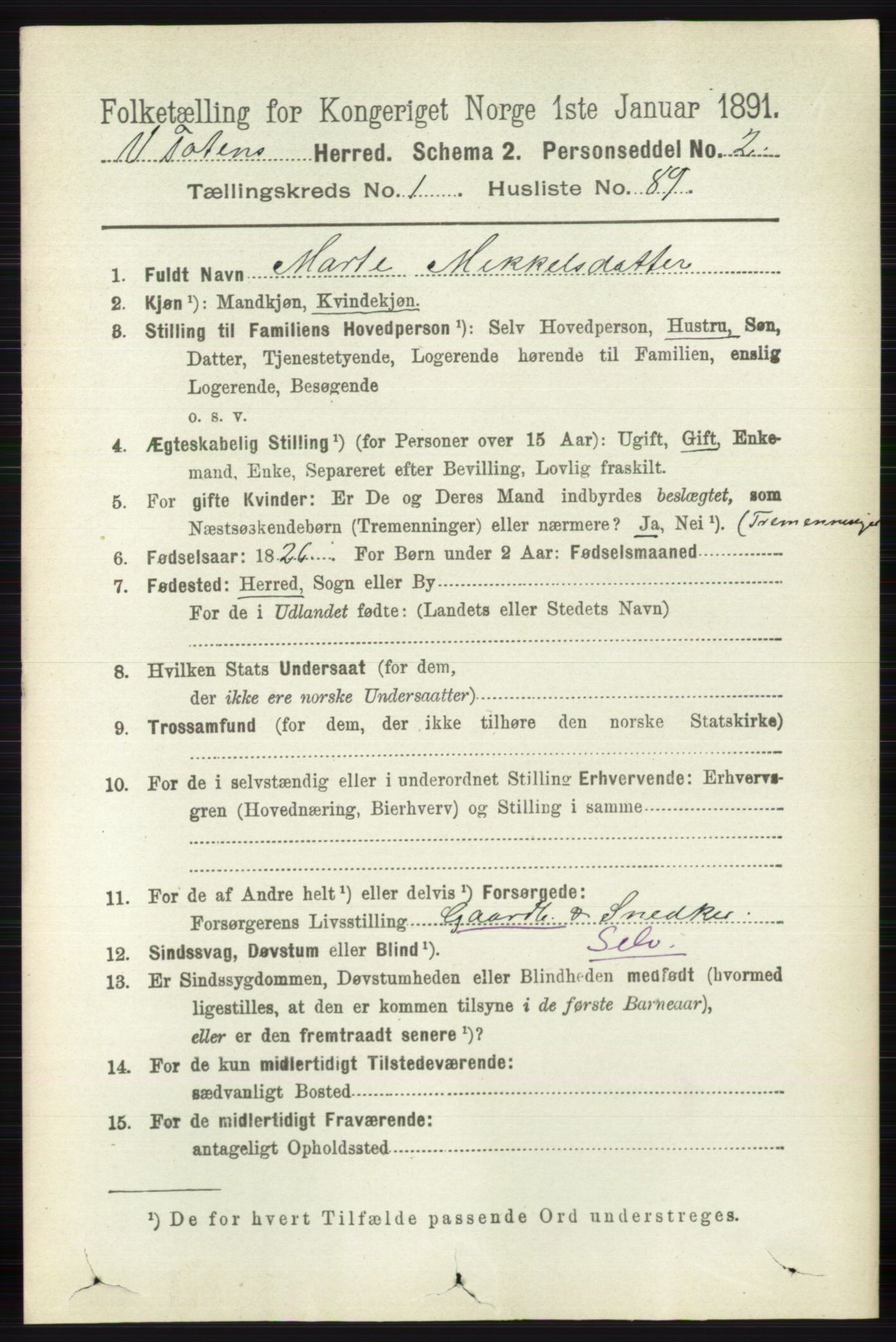 RA, 1891 census for 0529 Vestre Toten, 1891, p. 952