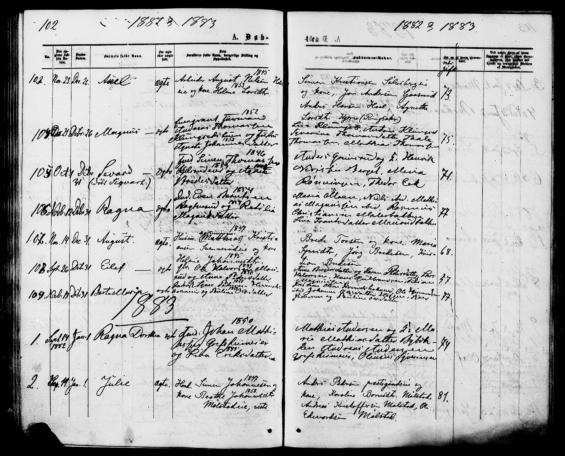 Nes prestekontor, Hedmark, AV/SAH-PREST-020/K/Ka/L0005: Parish register (official) no. 5, 1872-1886, p. 102