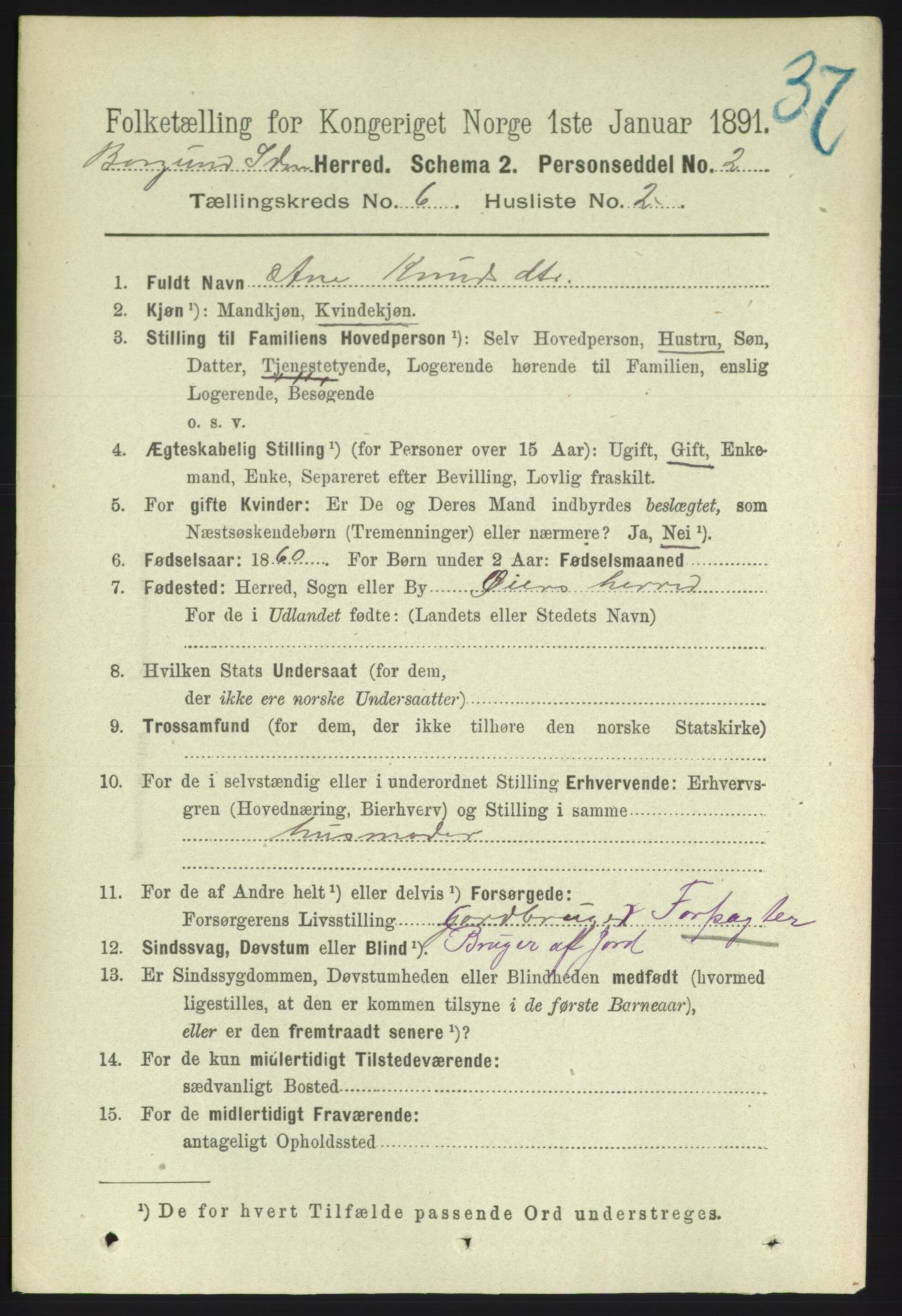 RA, 1891 census for 1531 Borgund, 1891, p. 1575