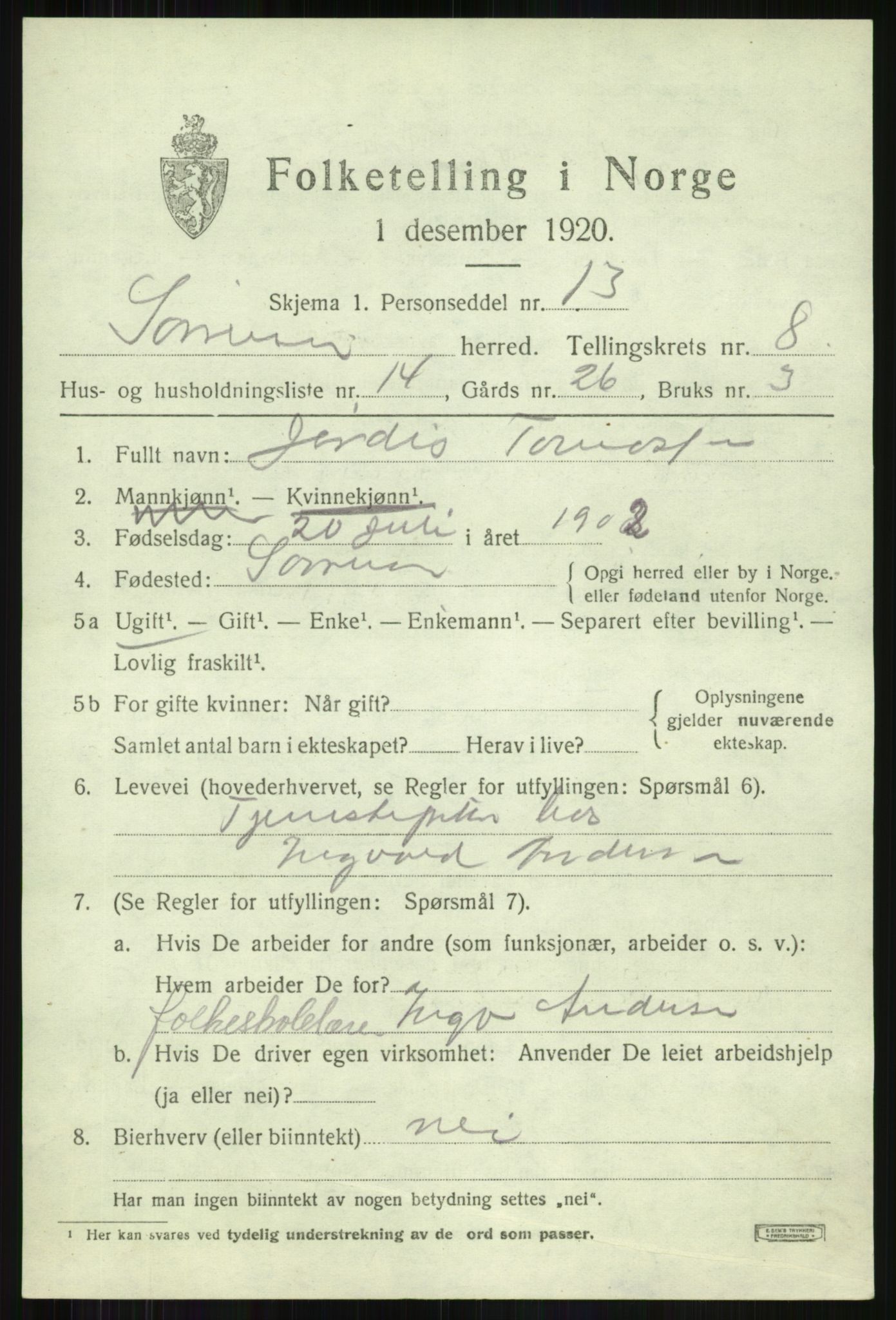 SATØ, 1920 census for Sørreisa, 1920, p. 3888