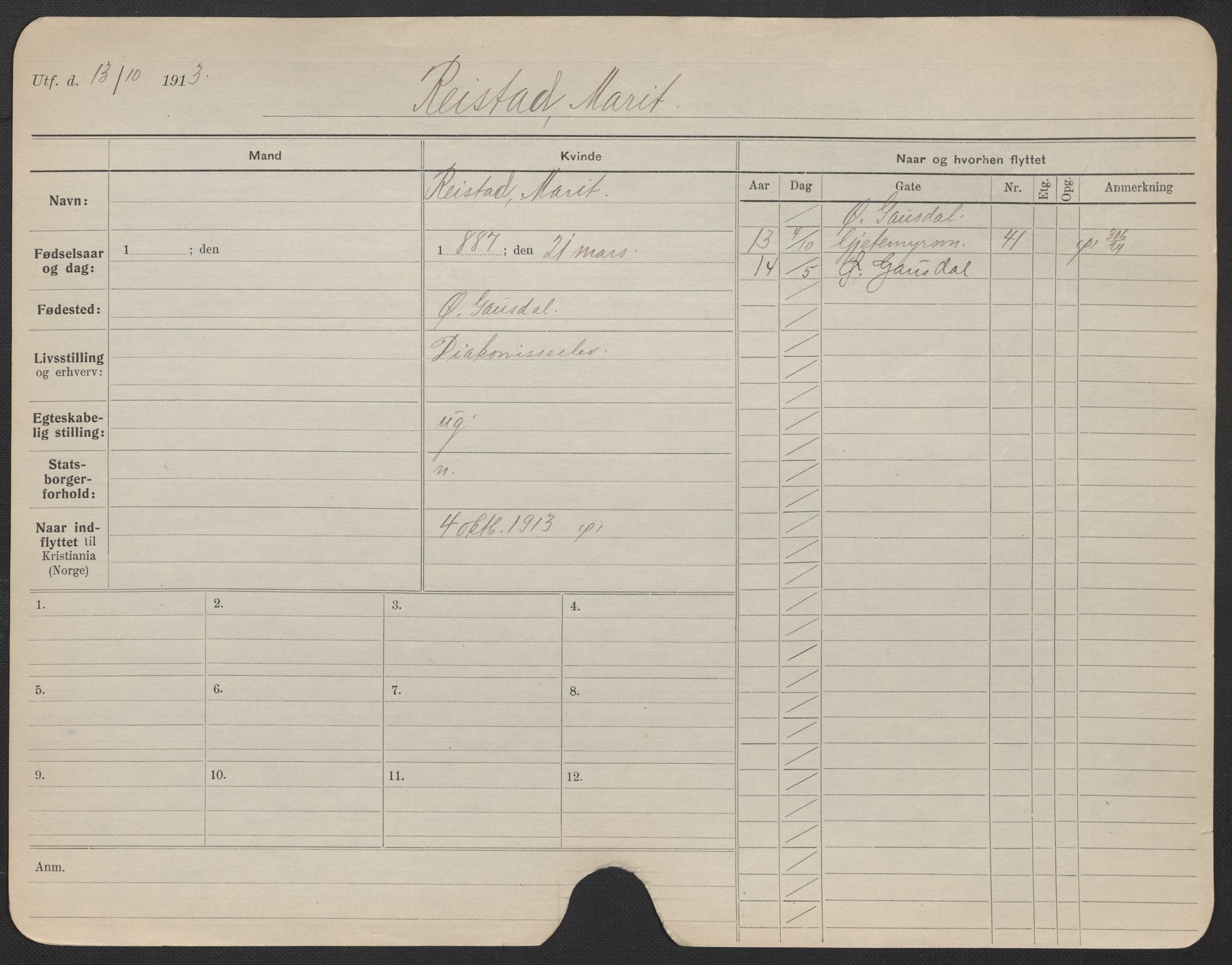 Oslo folkeregister, Registerkort, AV/SAO-A-11715/F/Fa/Fac/L0023: Kvinner, 1906-1914, p. 127a