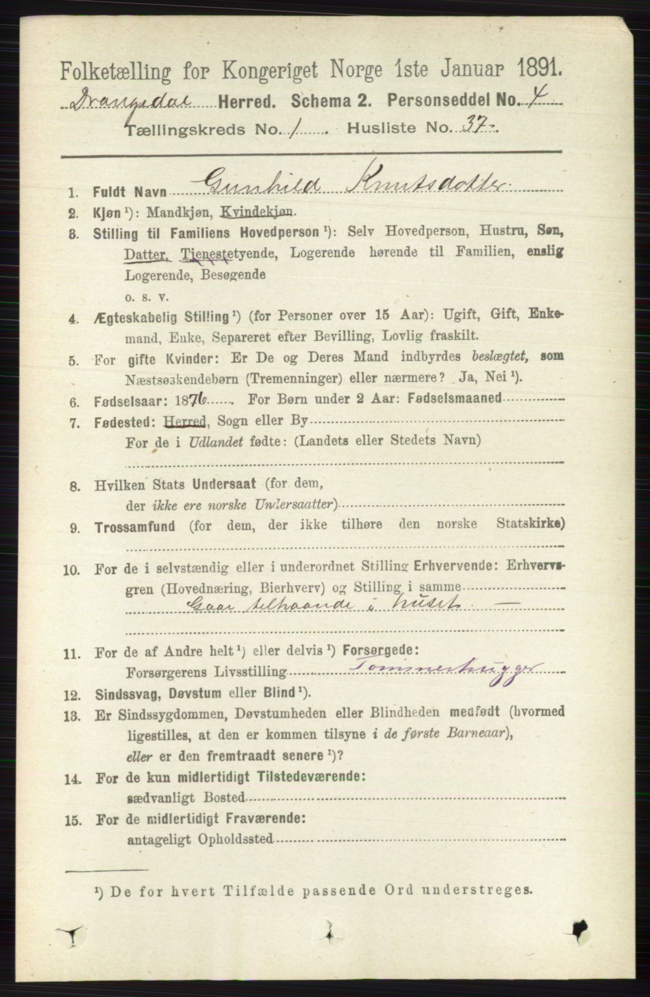 RA, 1891 census for 0817 Drangedal, 1891, p. 307