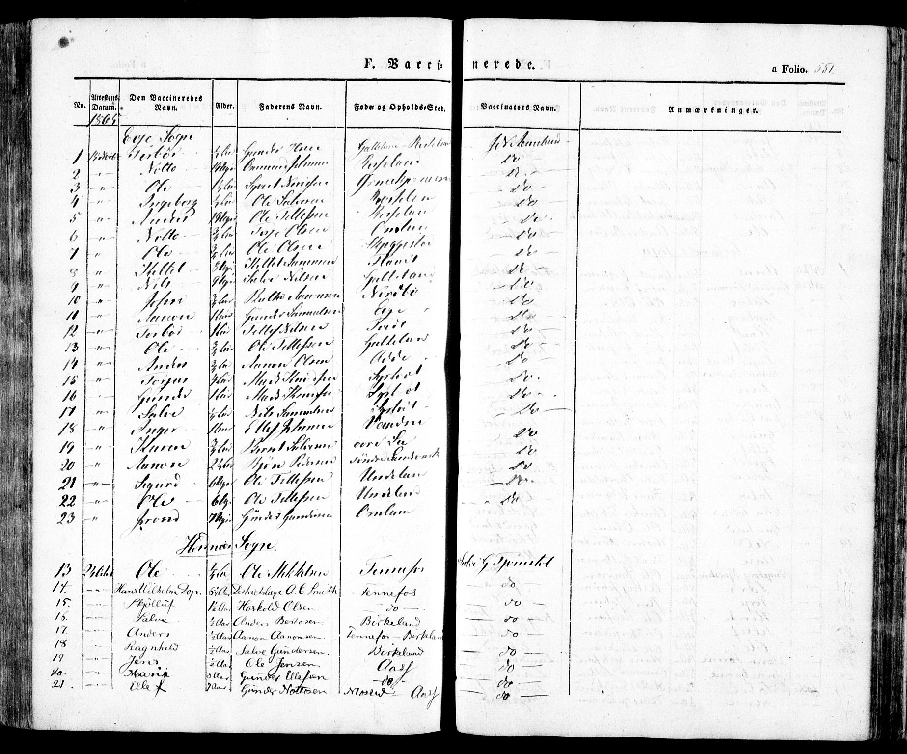 Evje sokneprestkontor, SAK/1111-0008/F/Fa/Faa/L0005: Parish register (official) no. A 5, 1843-1865, p. 551