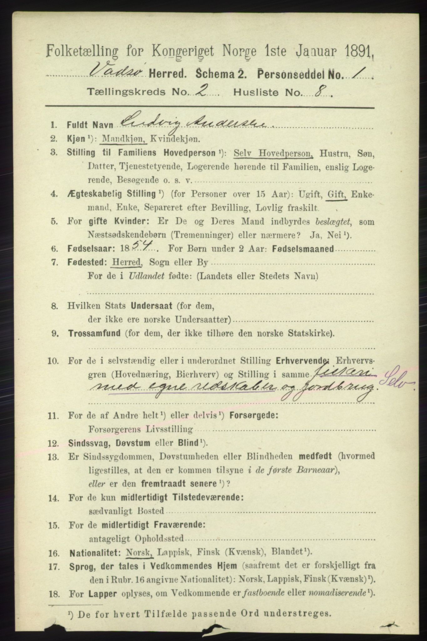 RA, 1891 census for 2029 Vadsø, 1891, p. 483