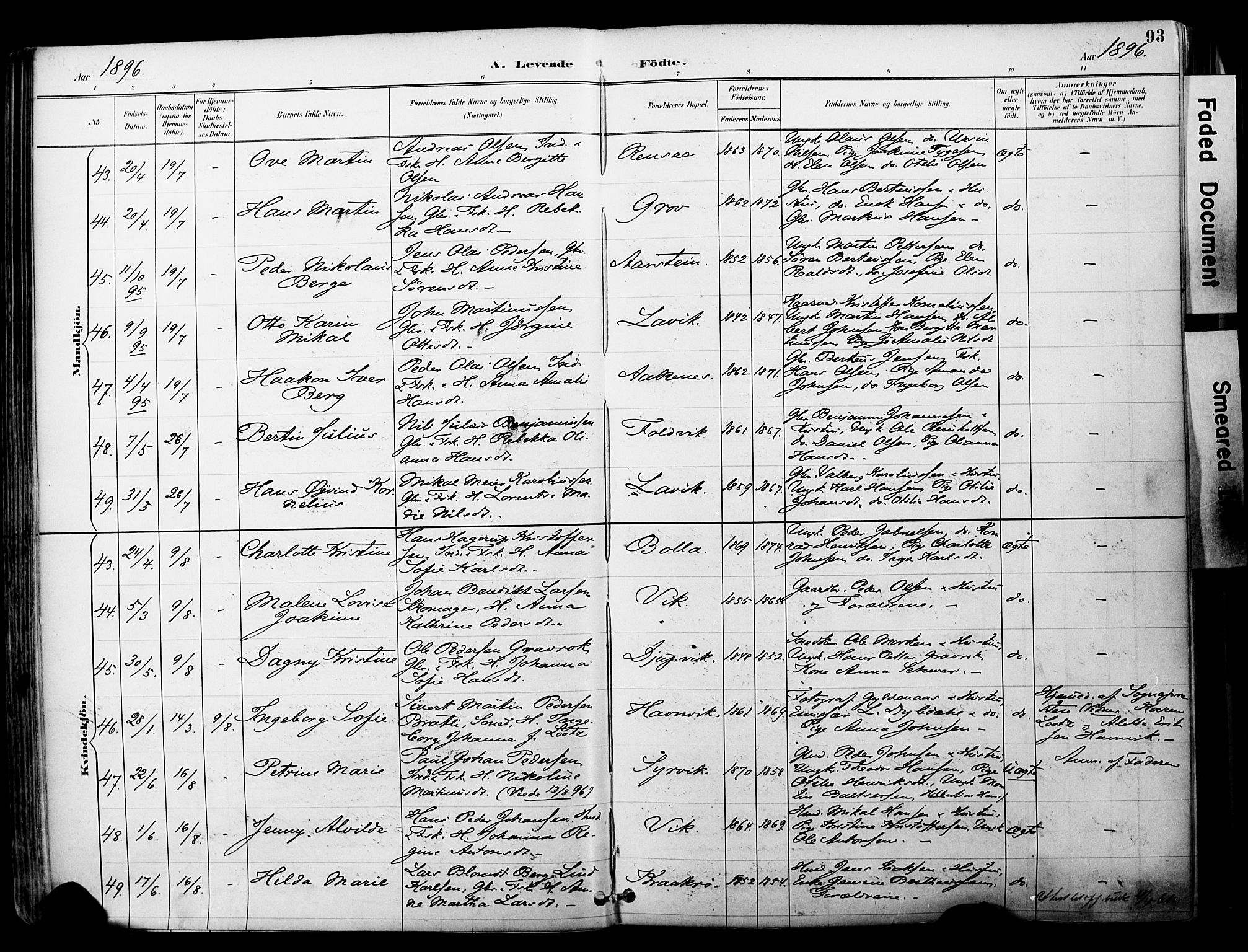 Ibestad sokneprestembete, AV/SATØ-S-0077/H/Ha/Haa/L0012kirke: Parish register (official) no. 12, 1890-1900, p. 93