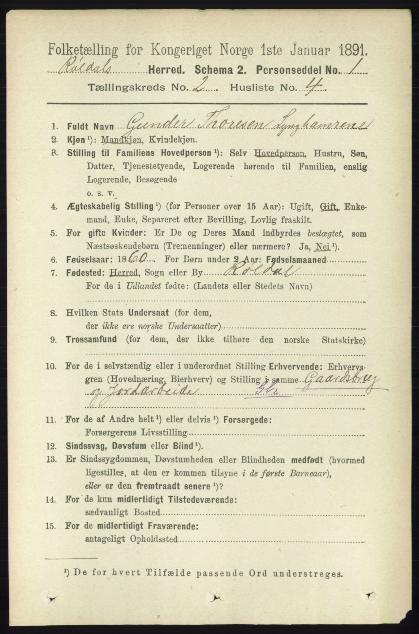 RA, 1891 census for 1229 Røldal, 1891, p. 542