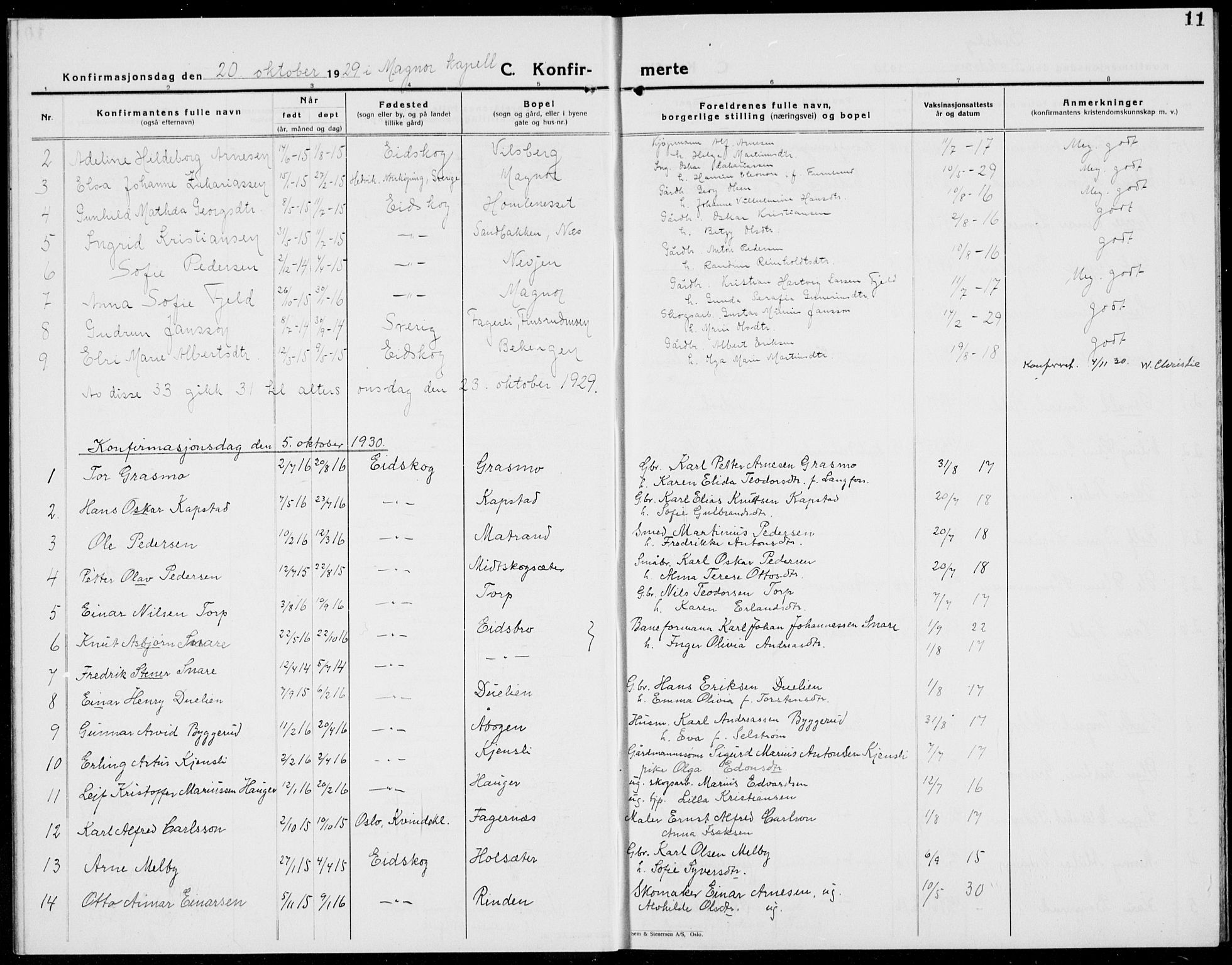 Eidskog prestekontor, AV/SAH-PREST-026/H/Ha/Hab/L0007: Parish register (copy) no. 7, 1925-1938, p. 11