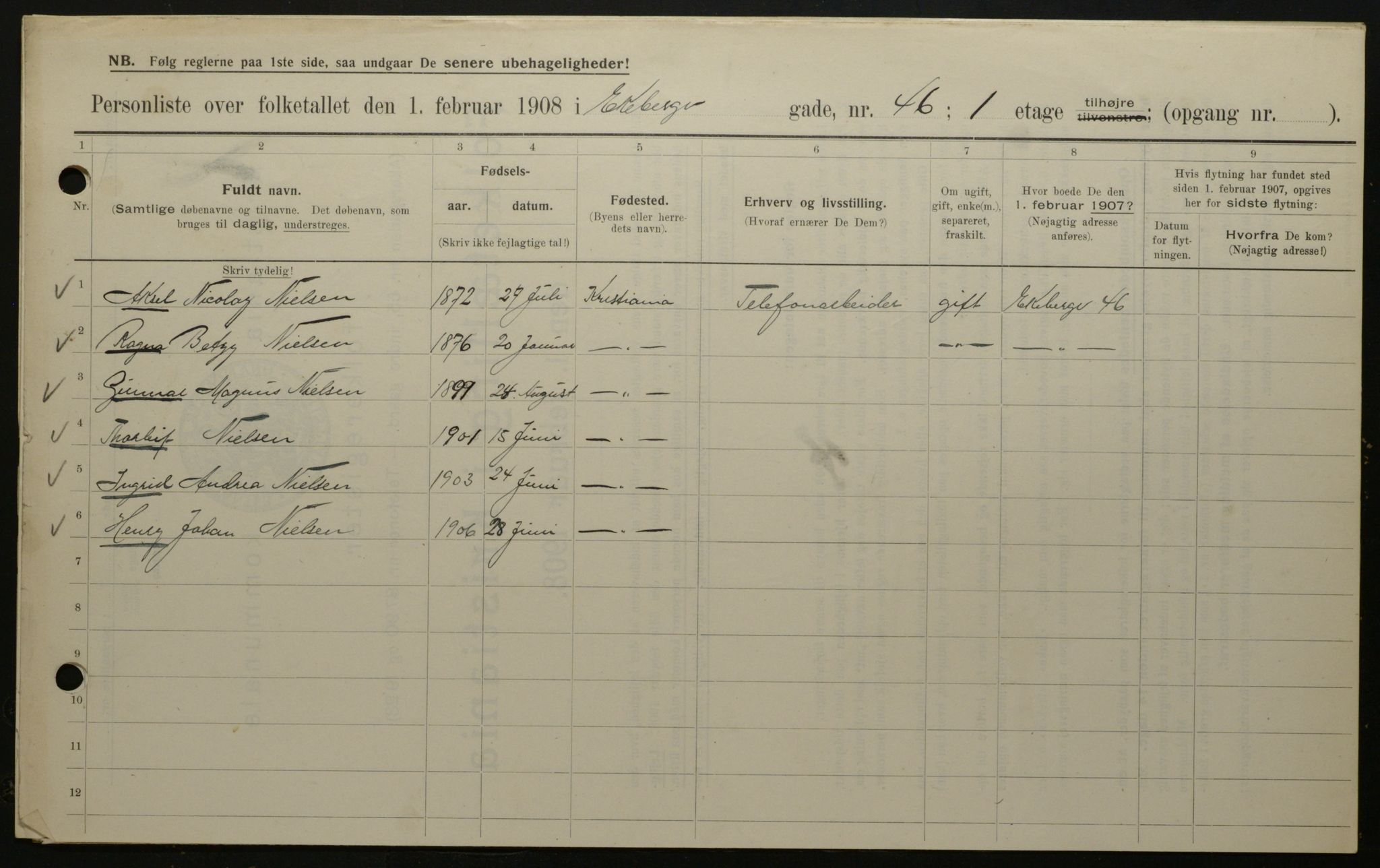 OBA, Municipal Census 1908 for Kristiania, 1908, p. 18642