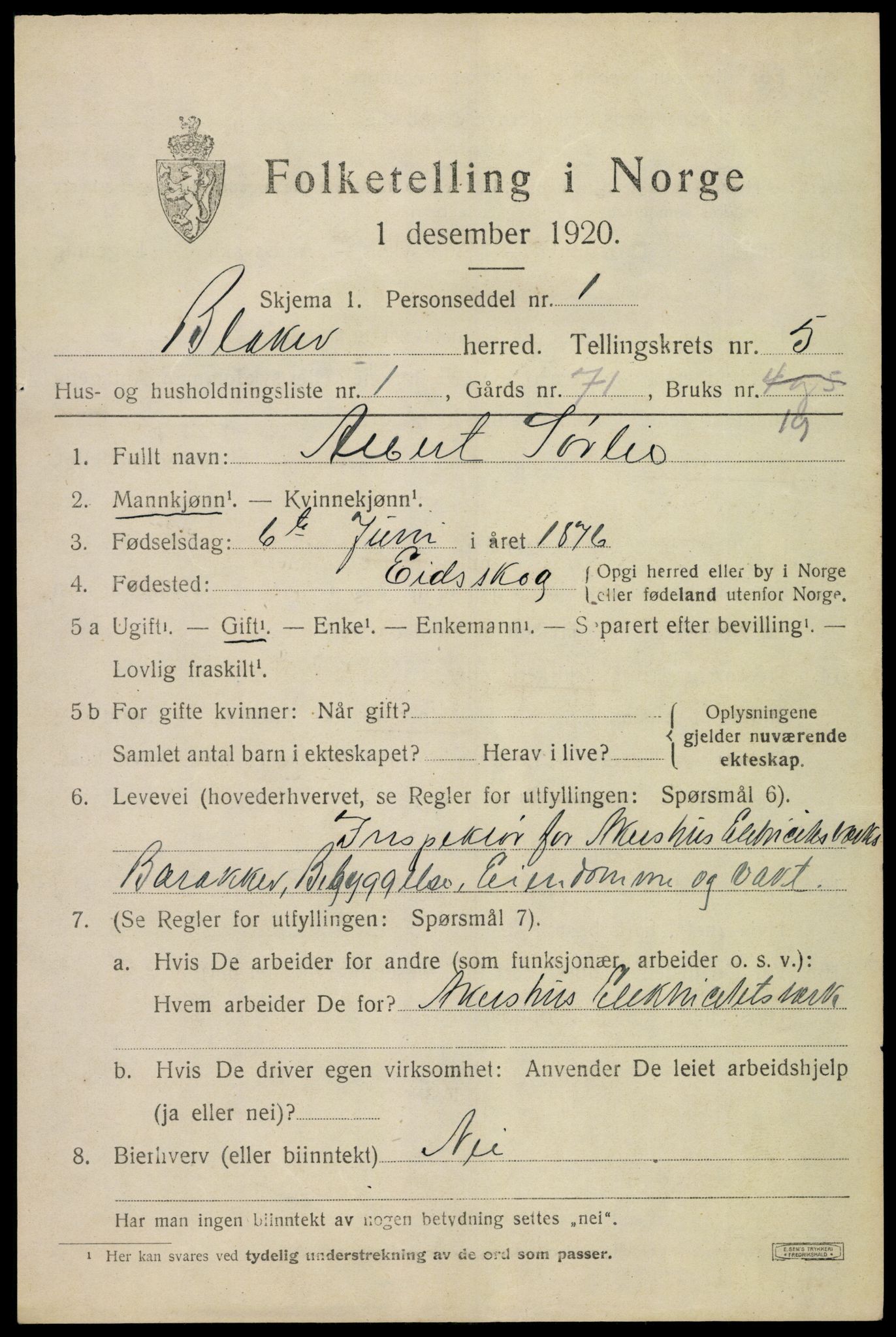 SAO, 1920 census for Blaker, 1920, p. 4603