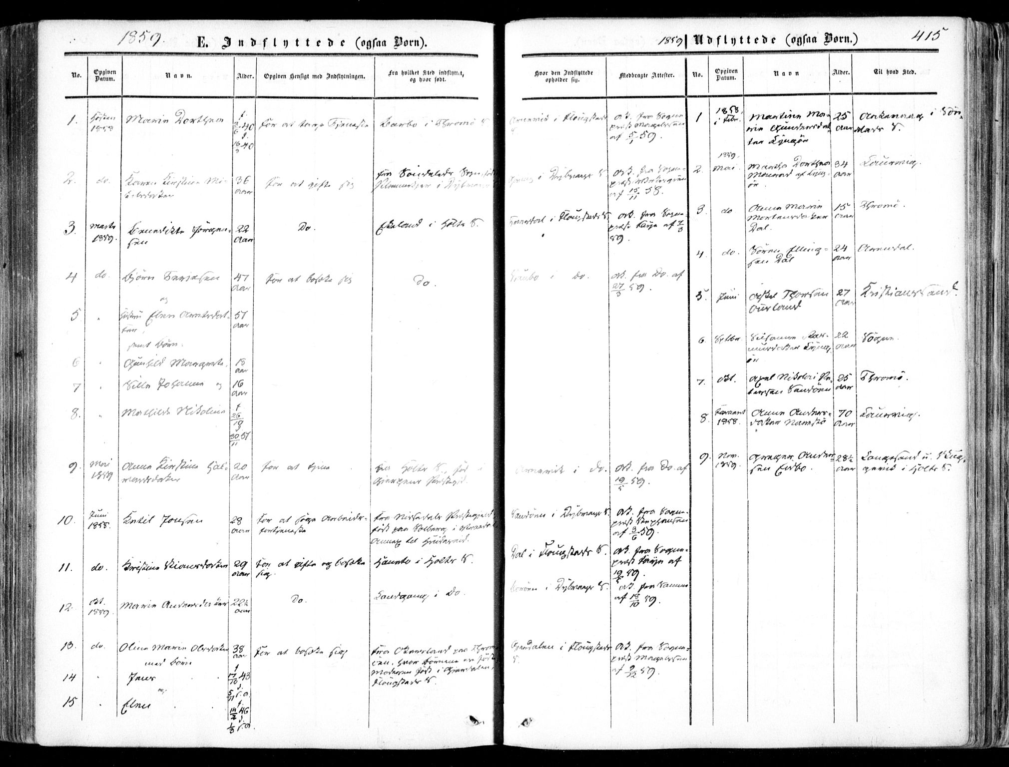 Dypvåg sokneprestkontor, SAK/1111-0007/F/Fa/Faa/L0006: Parish register (official) no. A 6, 1855-1872, p. 415