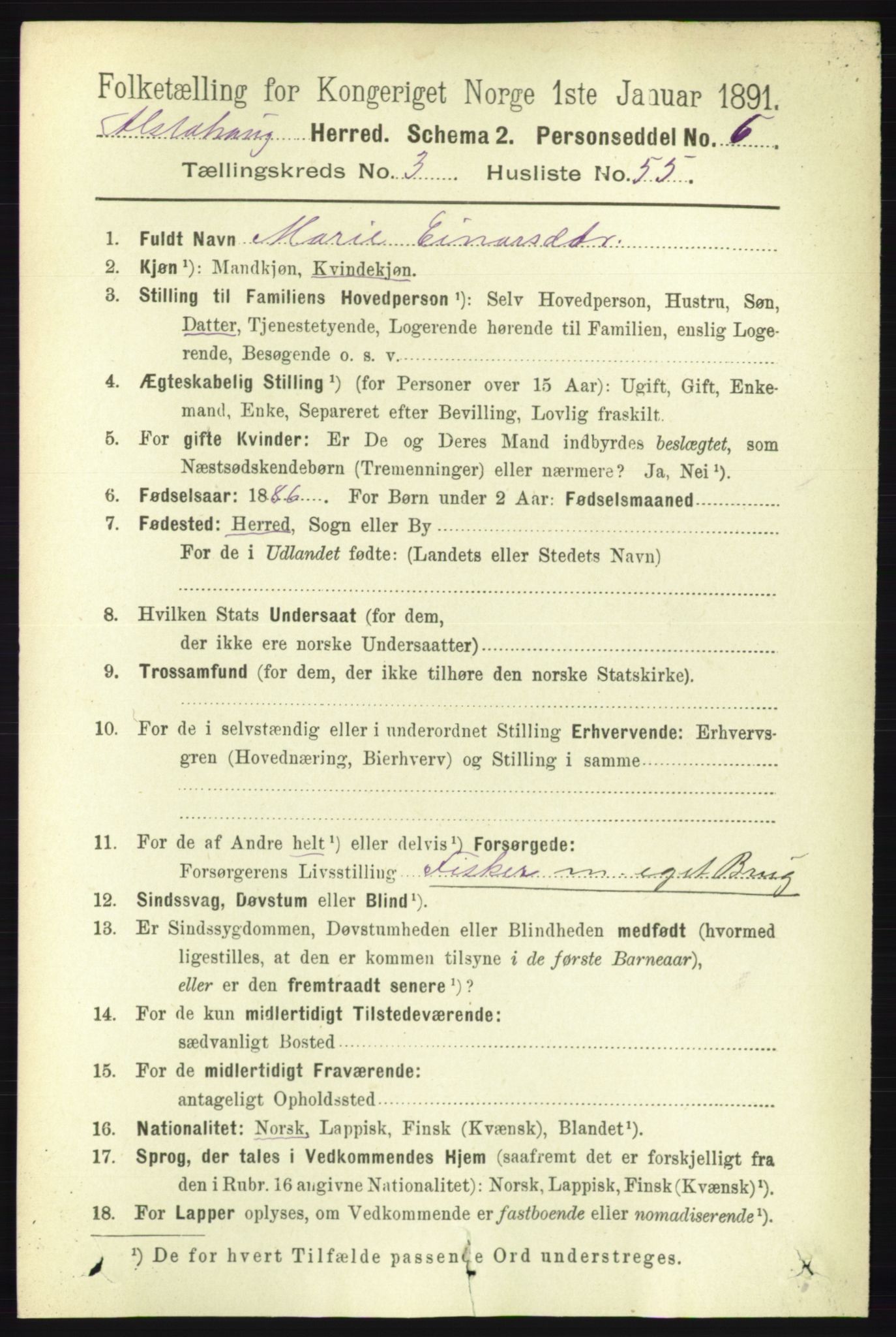 RA, 1891 census for 1820 Alstahaug, 1891, p. 1456