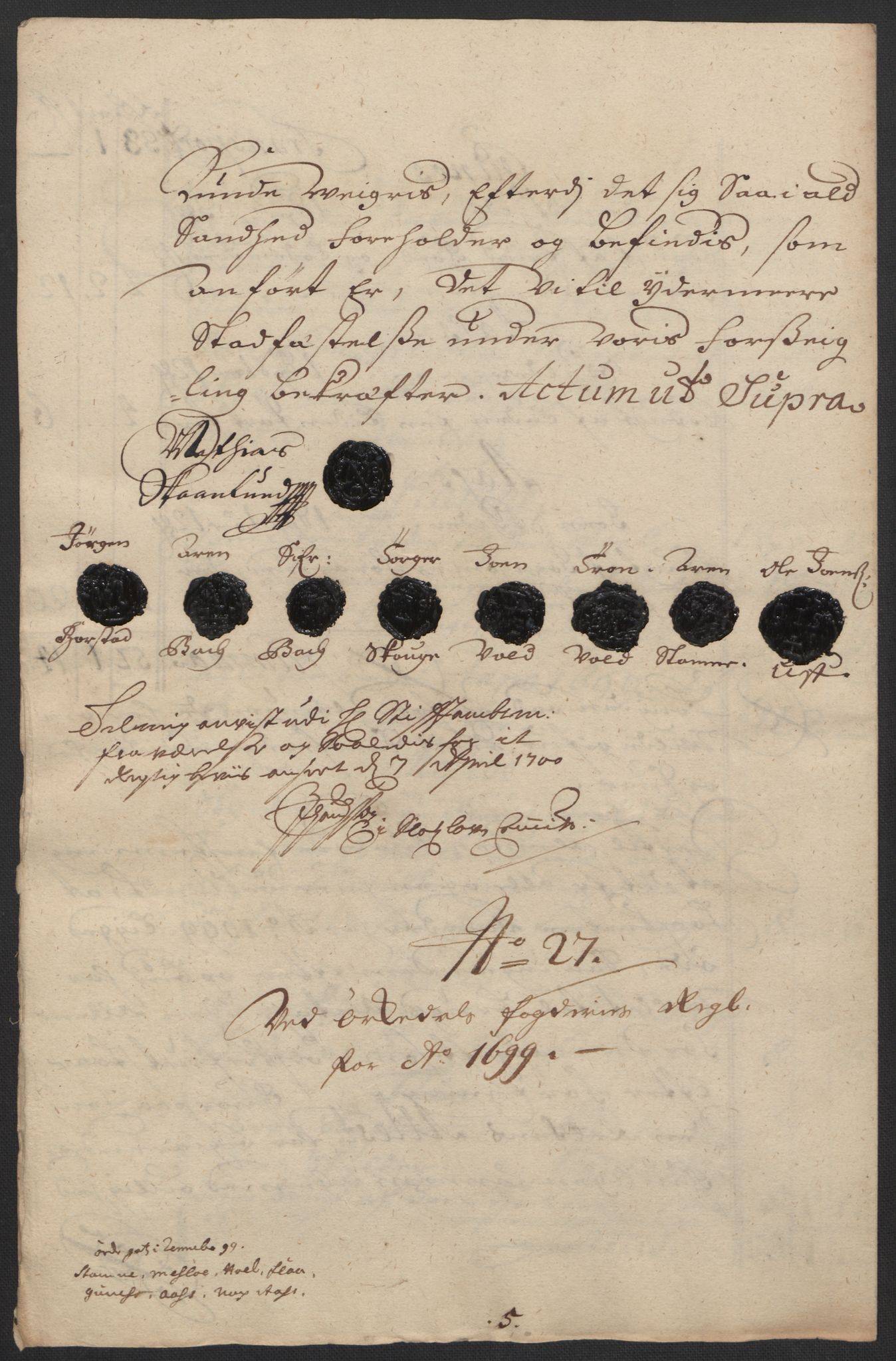 Rentekammeret inntil 1814, Reviderte regnskaper, Fogderegnskap, AV/RA-EA-4092/R60/L3949: Fogderegnskap Orkdal og Gauldal, 1699, p. 213