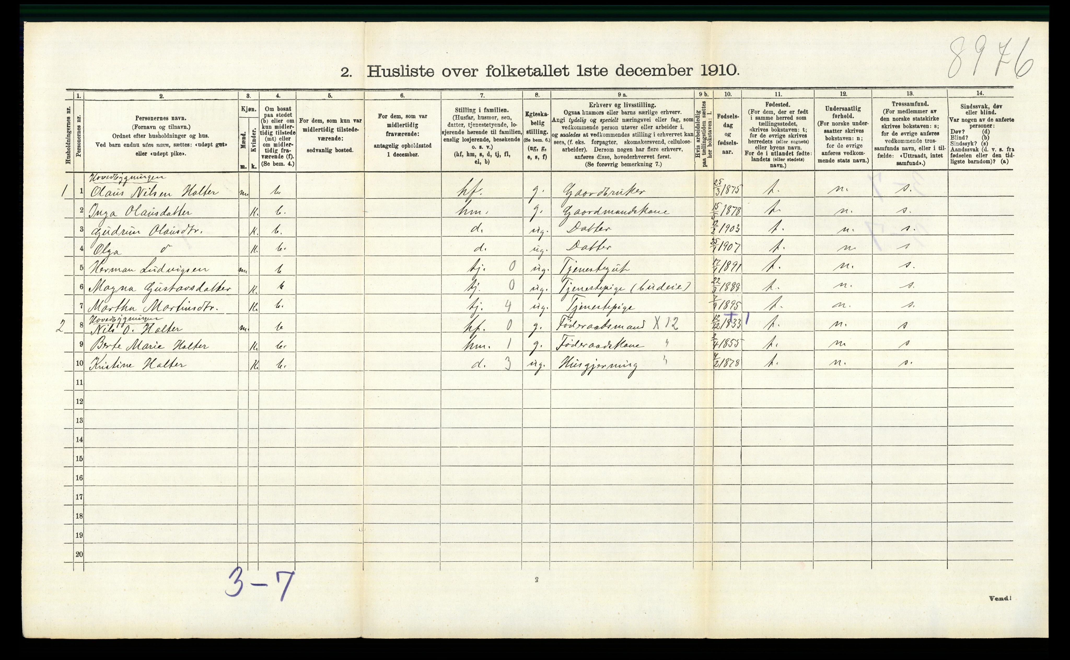 RA, 1910 census for Nannestad, 1910, p. 530