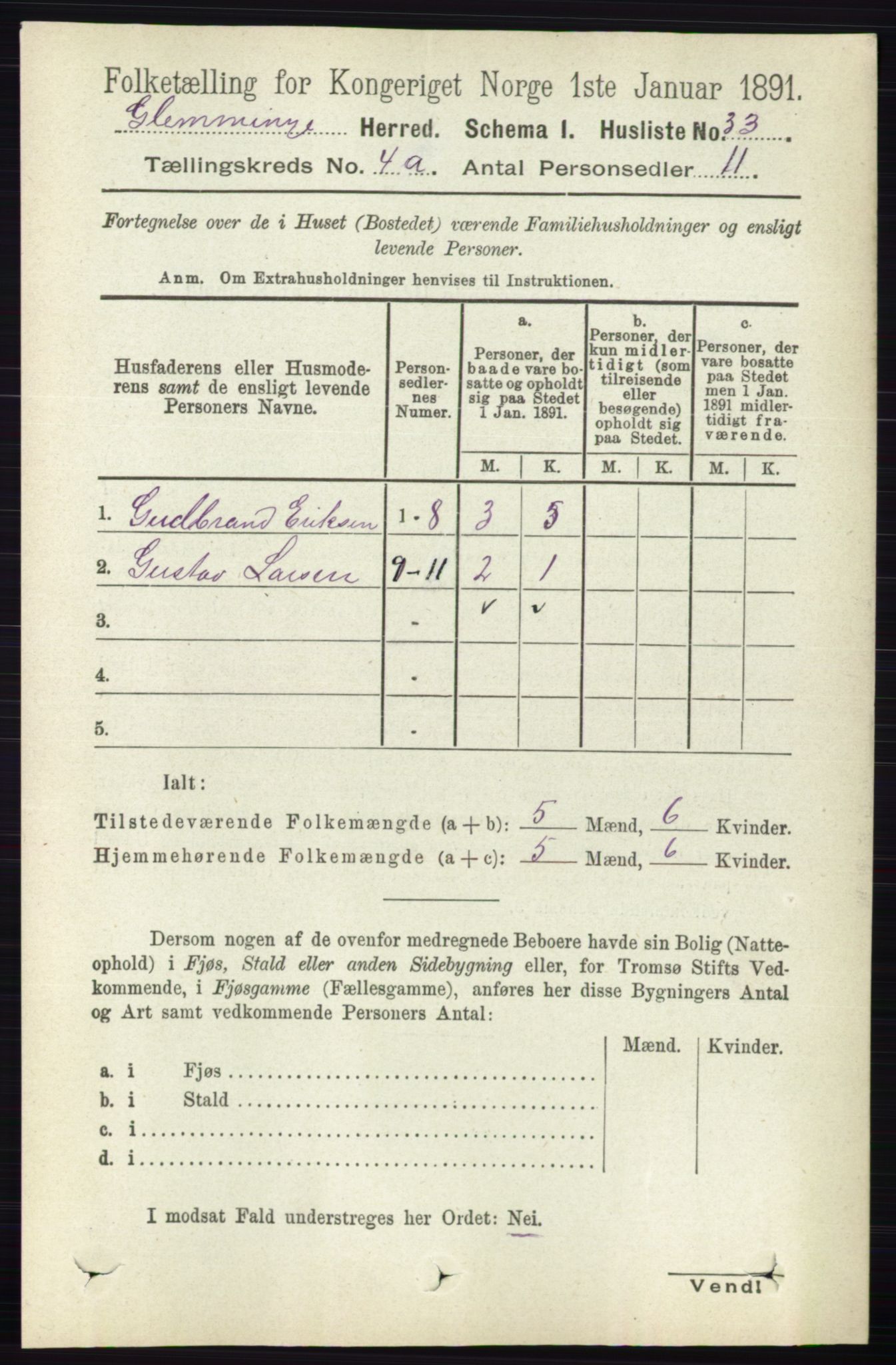 RA, 1891 census for 0132 Glemmen, 1891, p. 3372