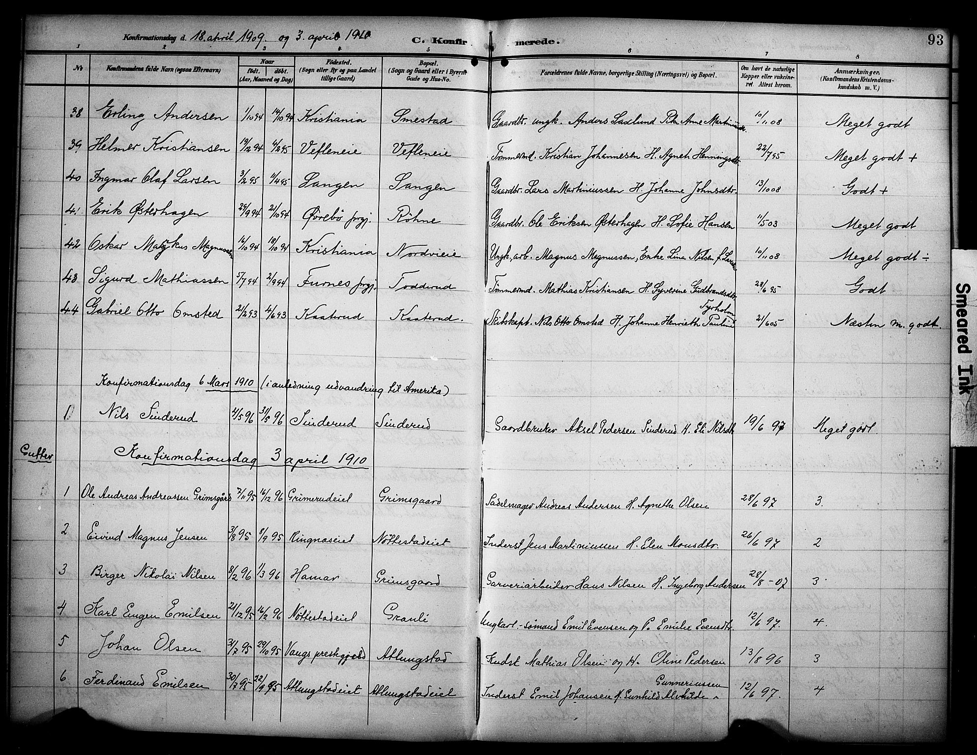 Stange prestekontor, SAH/PREST-002/K/L0022: Parish register (official) no. 22, 1903-1914, p. 93