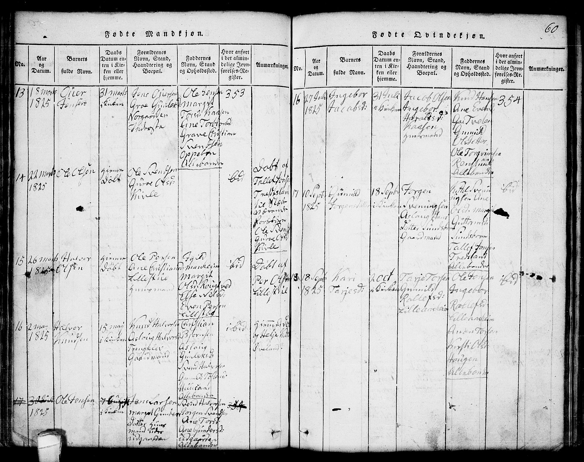 Seljord kirkebøker, AV/SAKO-A-20/G/Ga/L0001: Parish register (copy) no. I 1, 1815-1854, p. 60