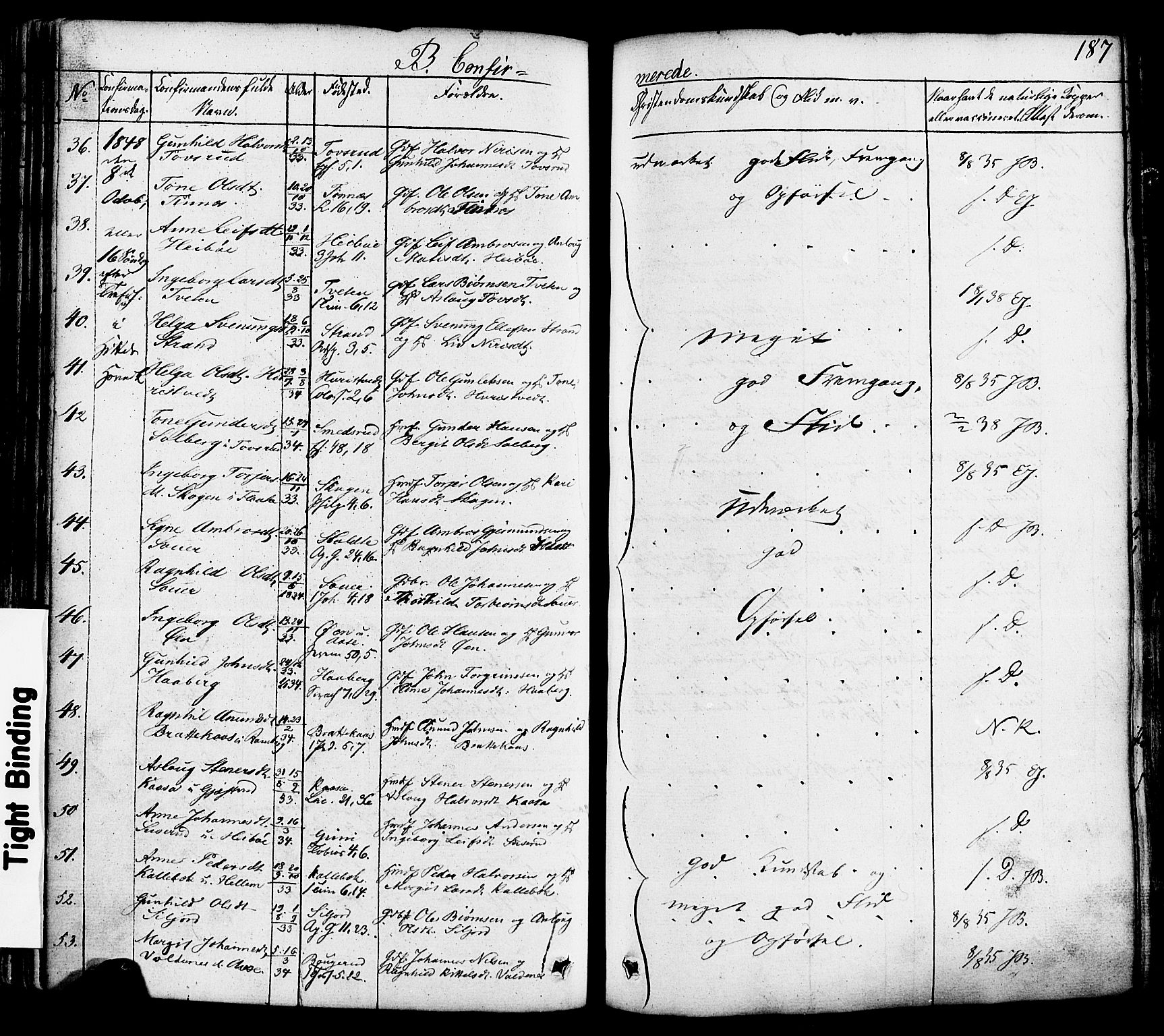 Heddal kirkebøker, AV/SAKO-A-268/F/Fa/L0006: Parish register (official) no. I 6, 1837-1854, p. 187