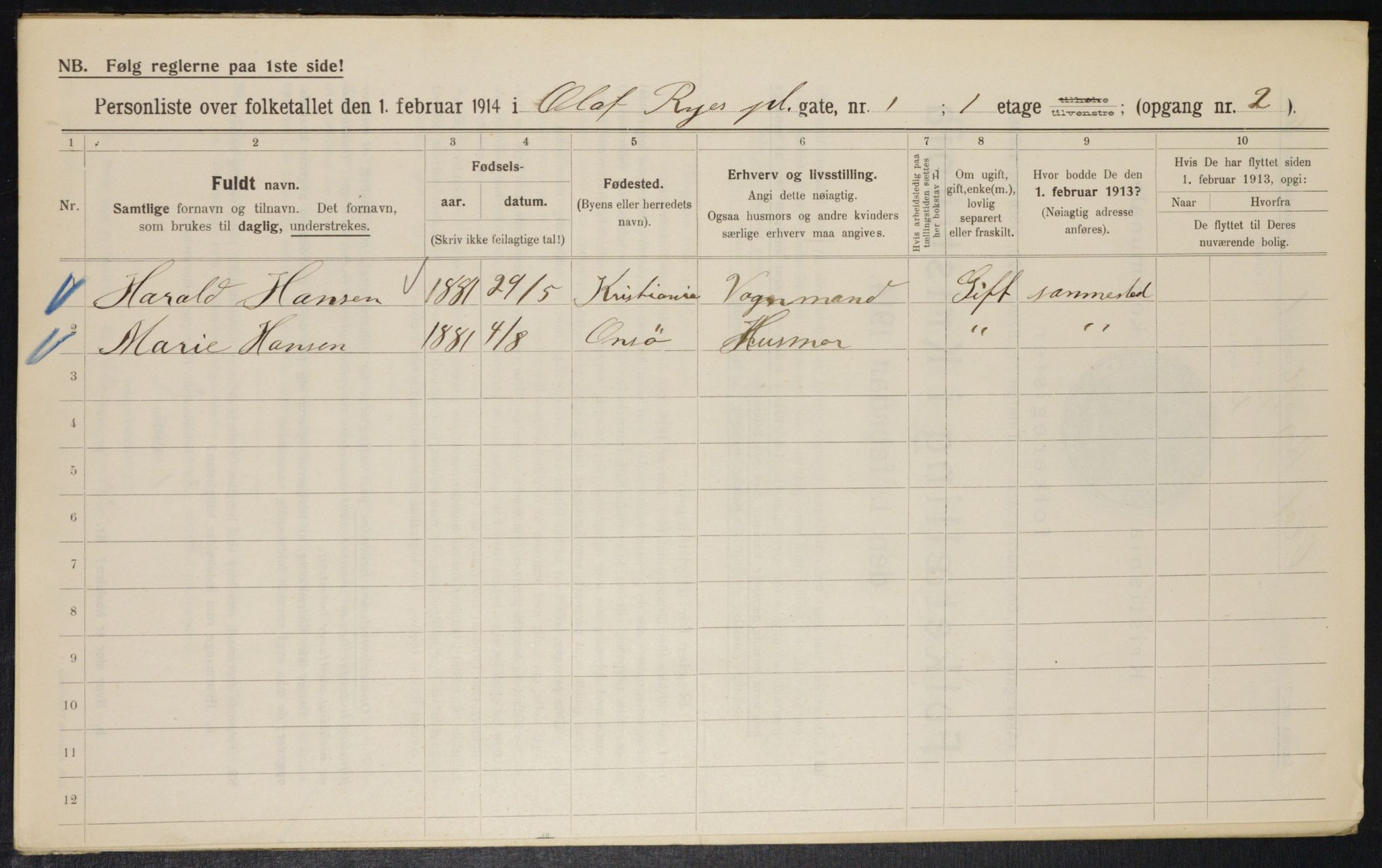 OBA, Municipal Census 1914 for Kristiania, 1914, p. 75100