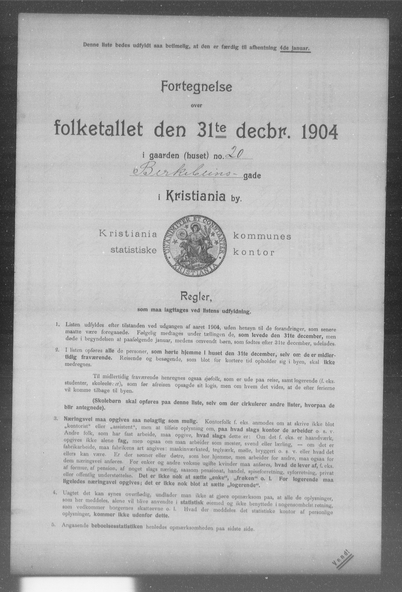 OBA, Municipal Census 1904 for Kristiania, 1904, p. 1118